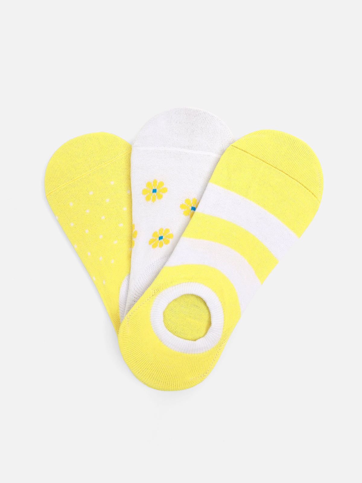 Pack Of 3 Yellow & White Sneaker Socks - FWAS23-014