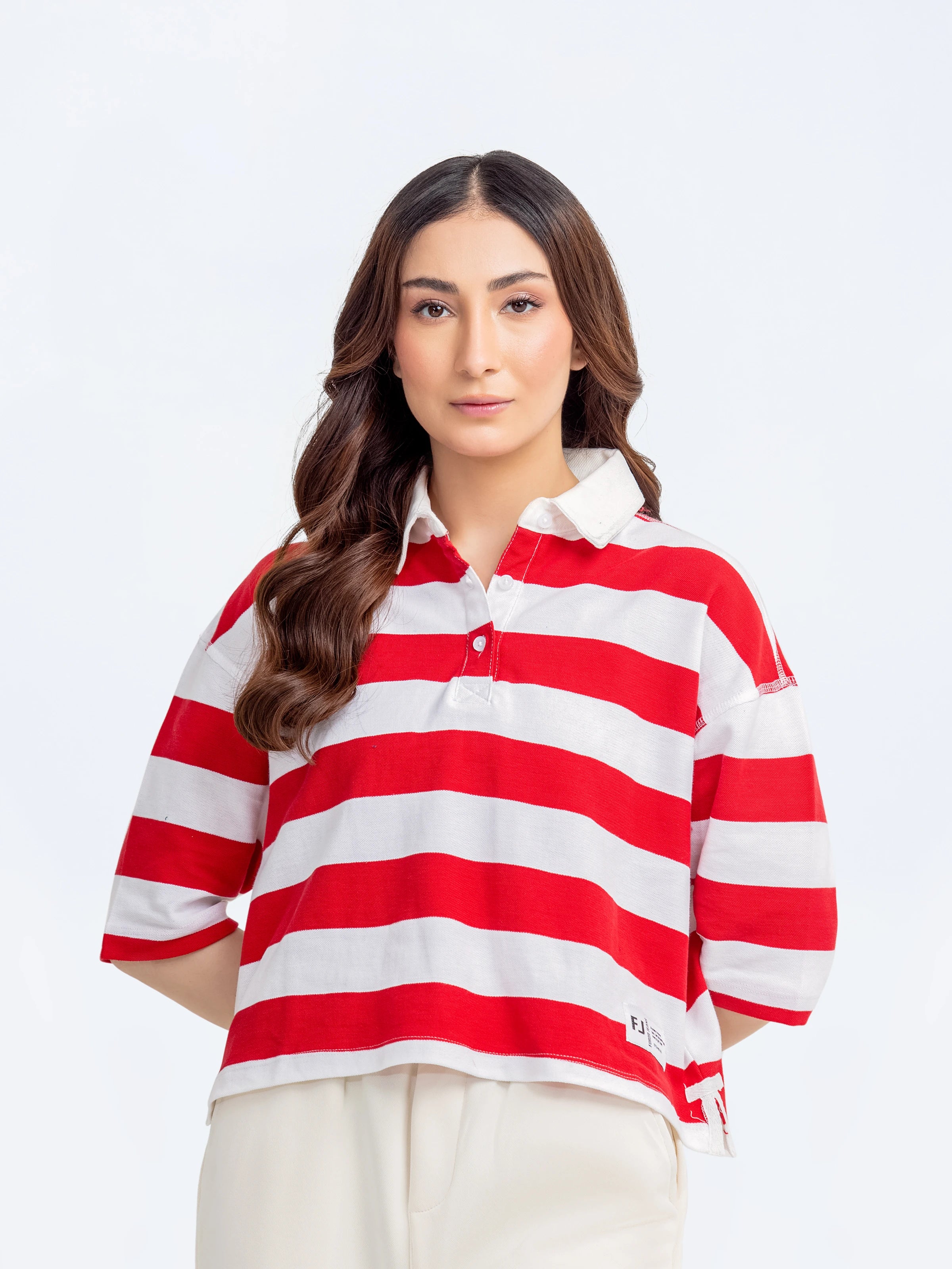 Striped Cropped Polo - FWTPS5-003