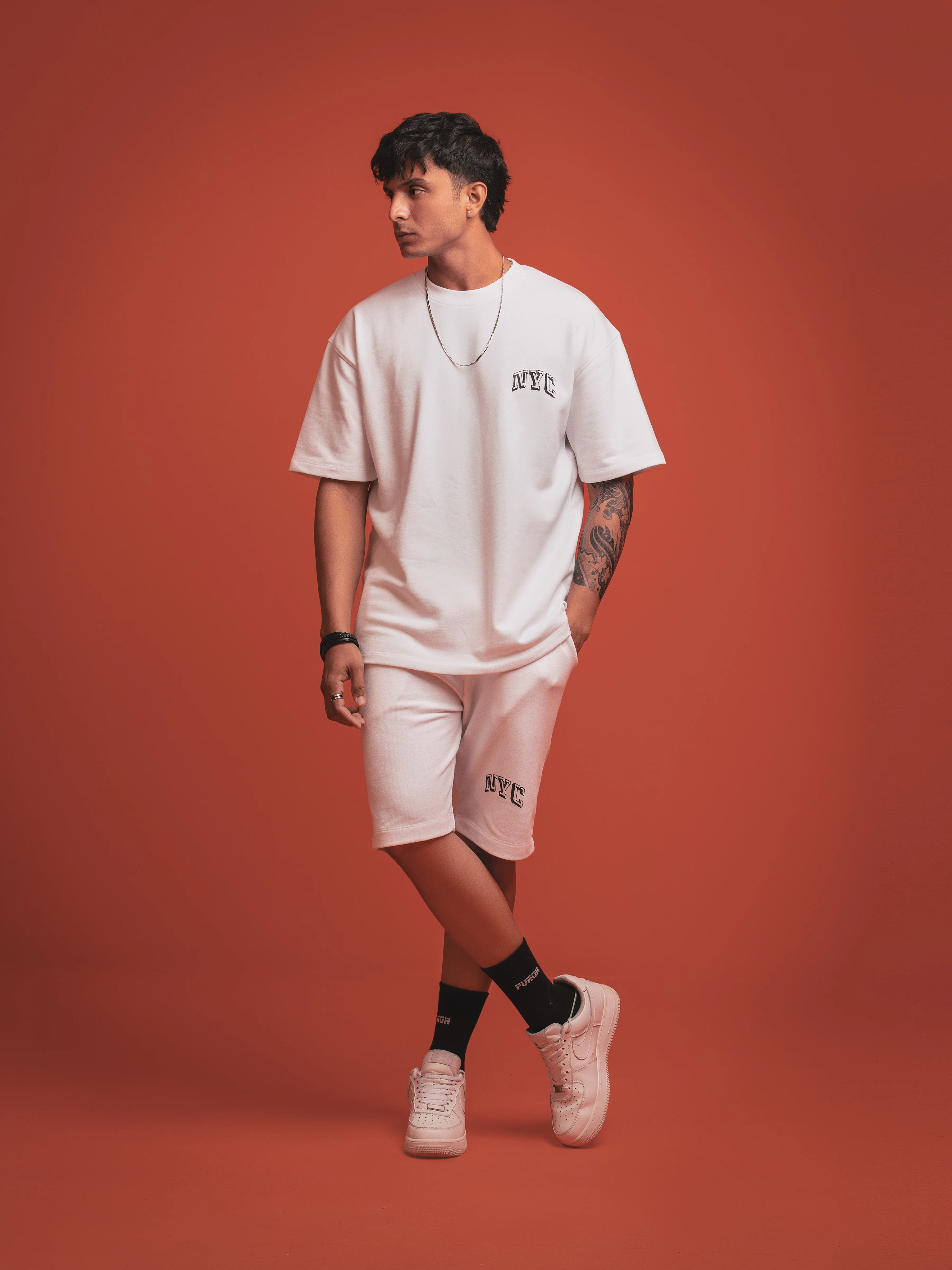 White Co-Ord Set Tee - FMTTS24-002