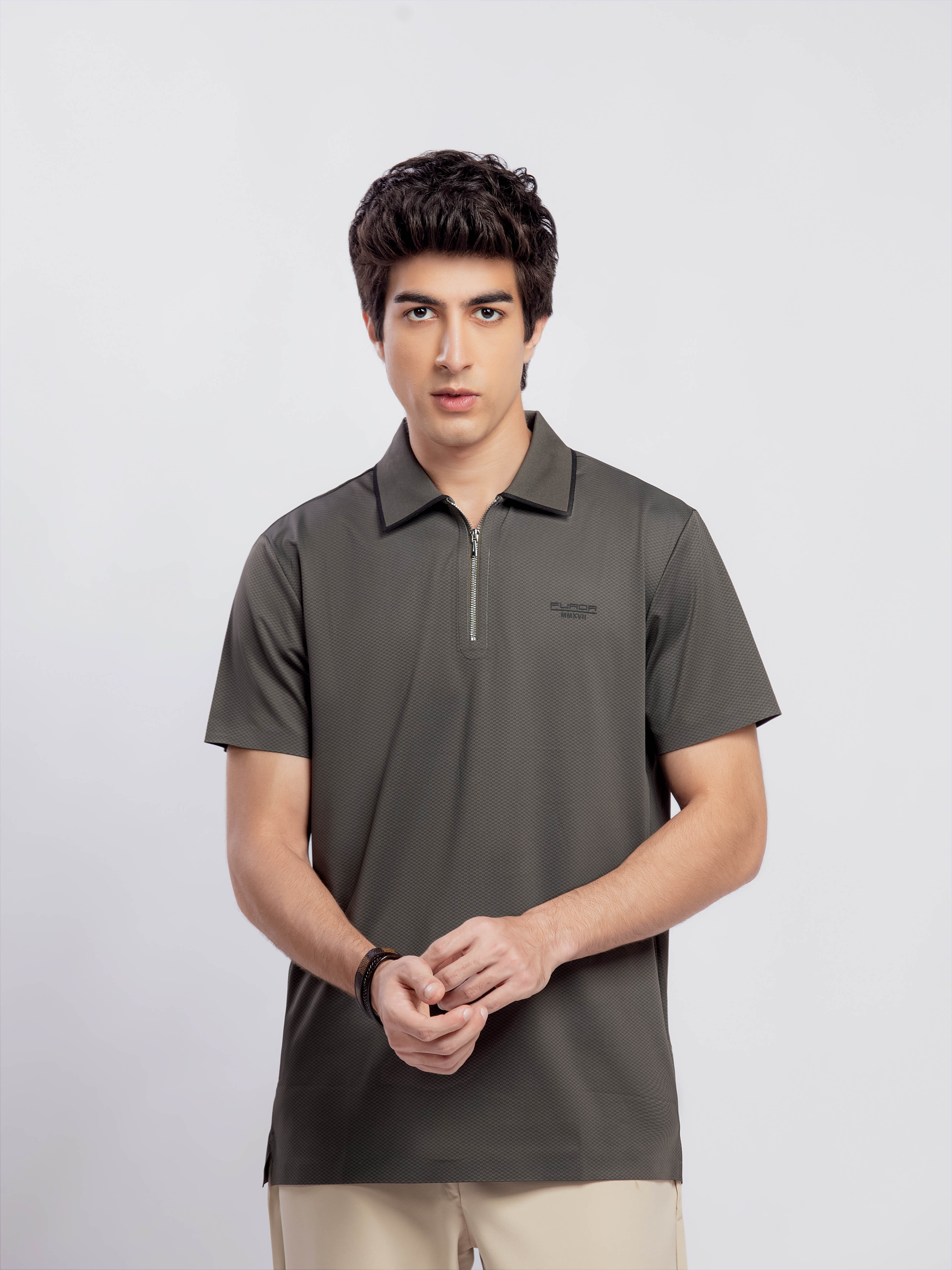 Textured Zipper Polo - FMTCP5-210