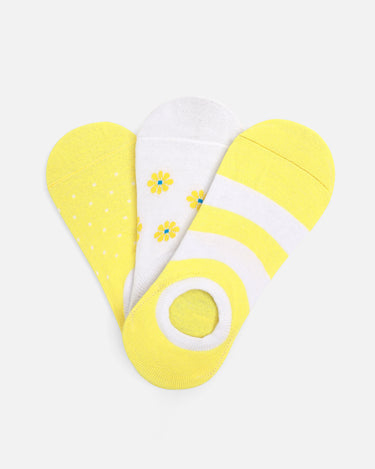 Pack Of 3 Yellow & White Sneaker Socks - FWAS23-014