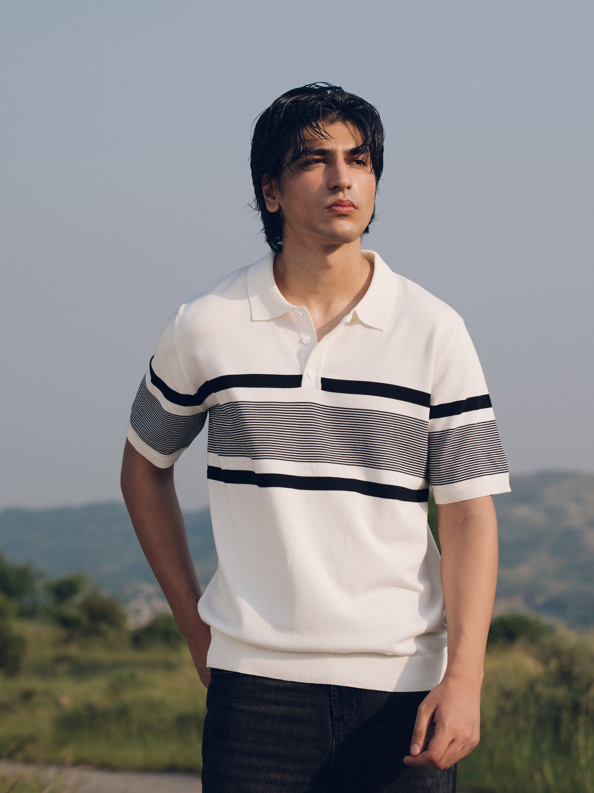Striped Knitted Polo - FMTCP5-185