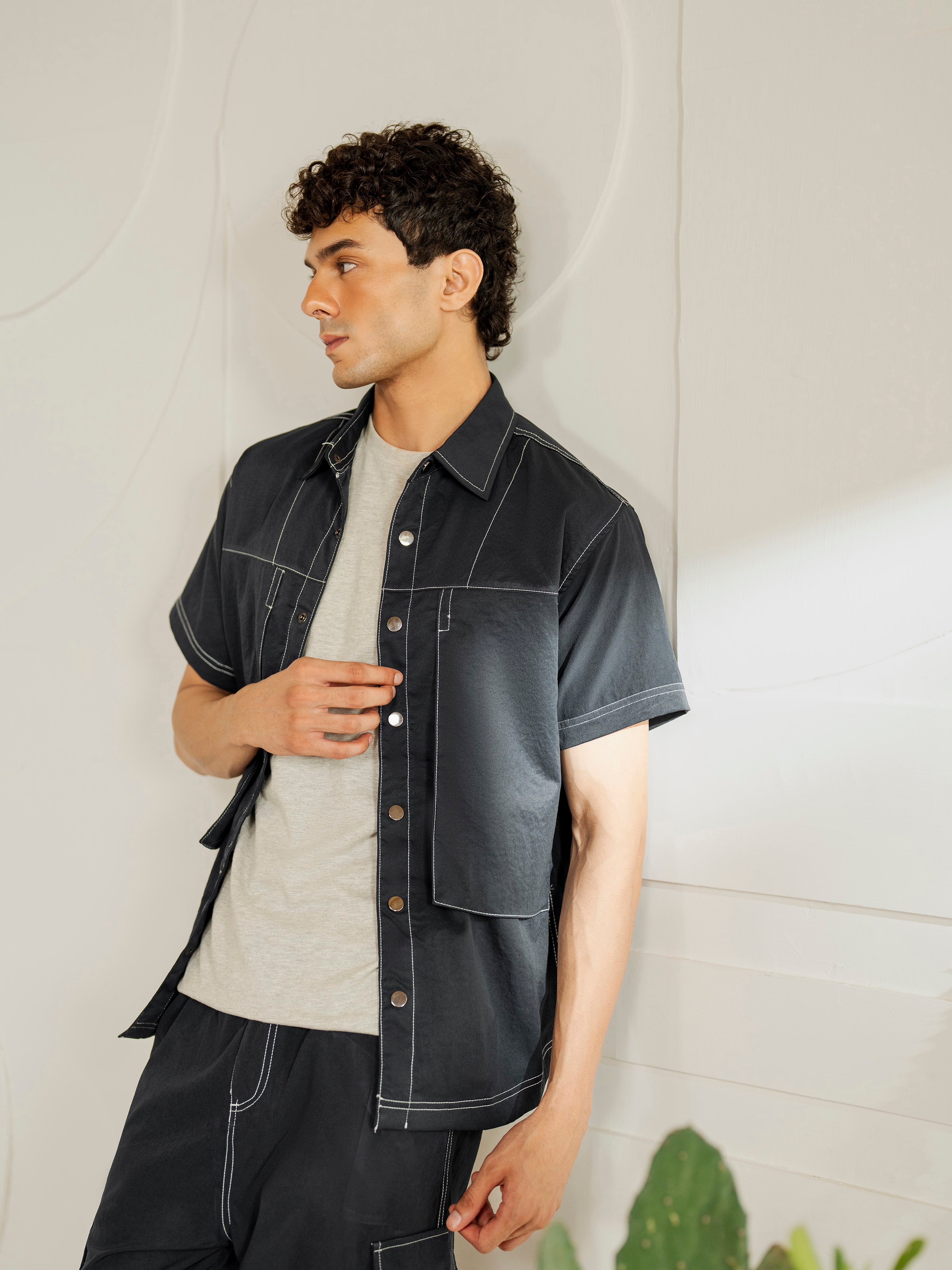 Contrast Stitch Co-ord Set Shirt - FMTCS5-005