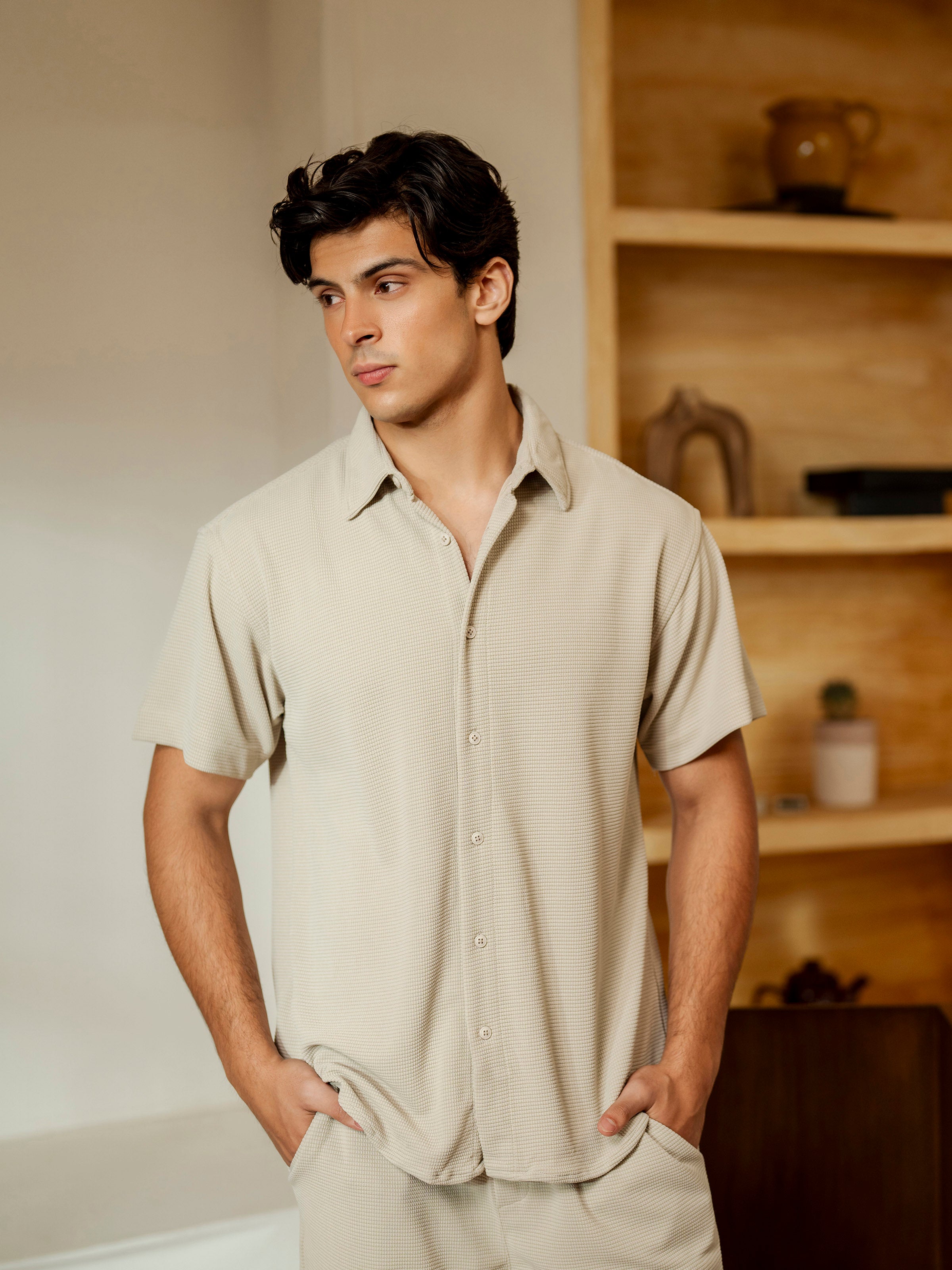 Waffle Knit Co-ord Set Shirt - FMTCS5-013