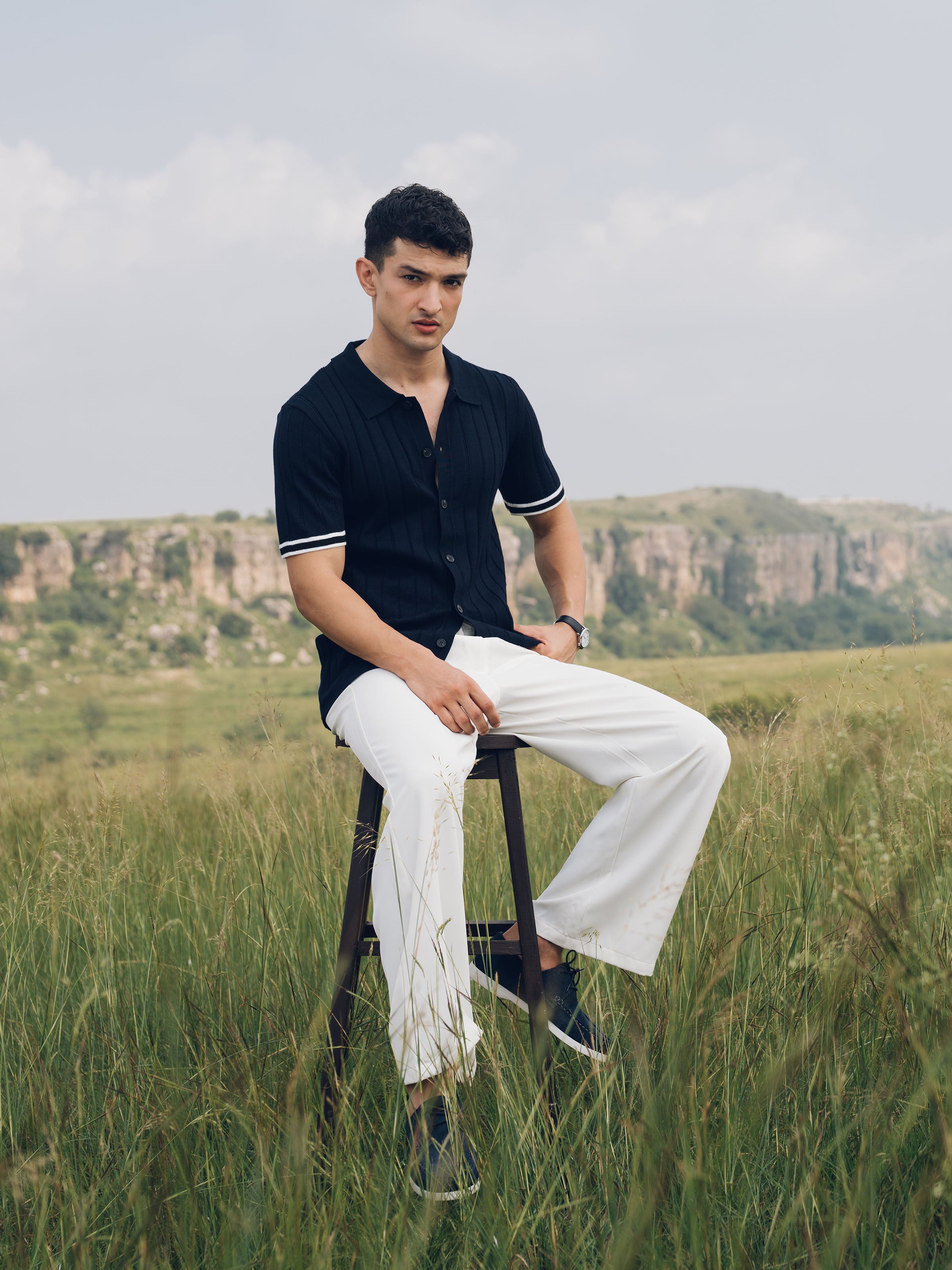 Knitted Polo Collar Shirt - FMTS5-32290
