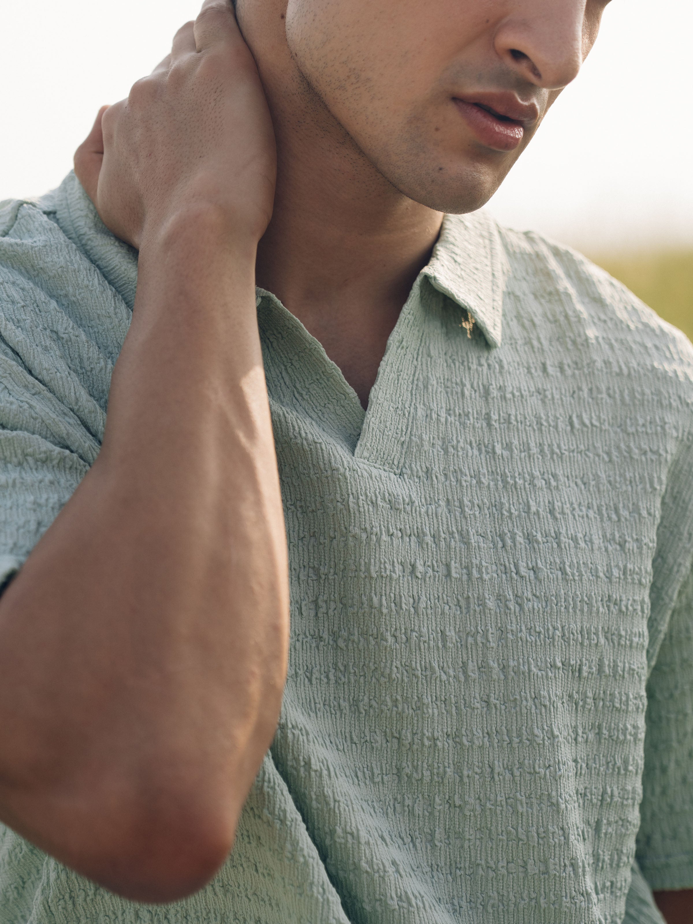 Crinkle Texture Johnny Collar Polo - FMTCP5-206