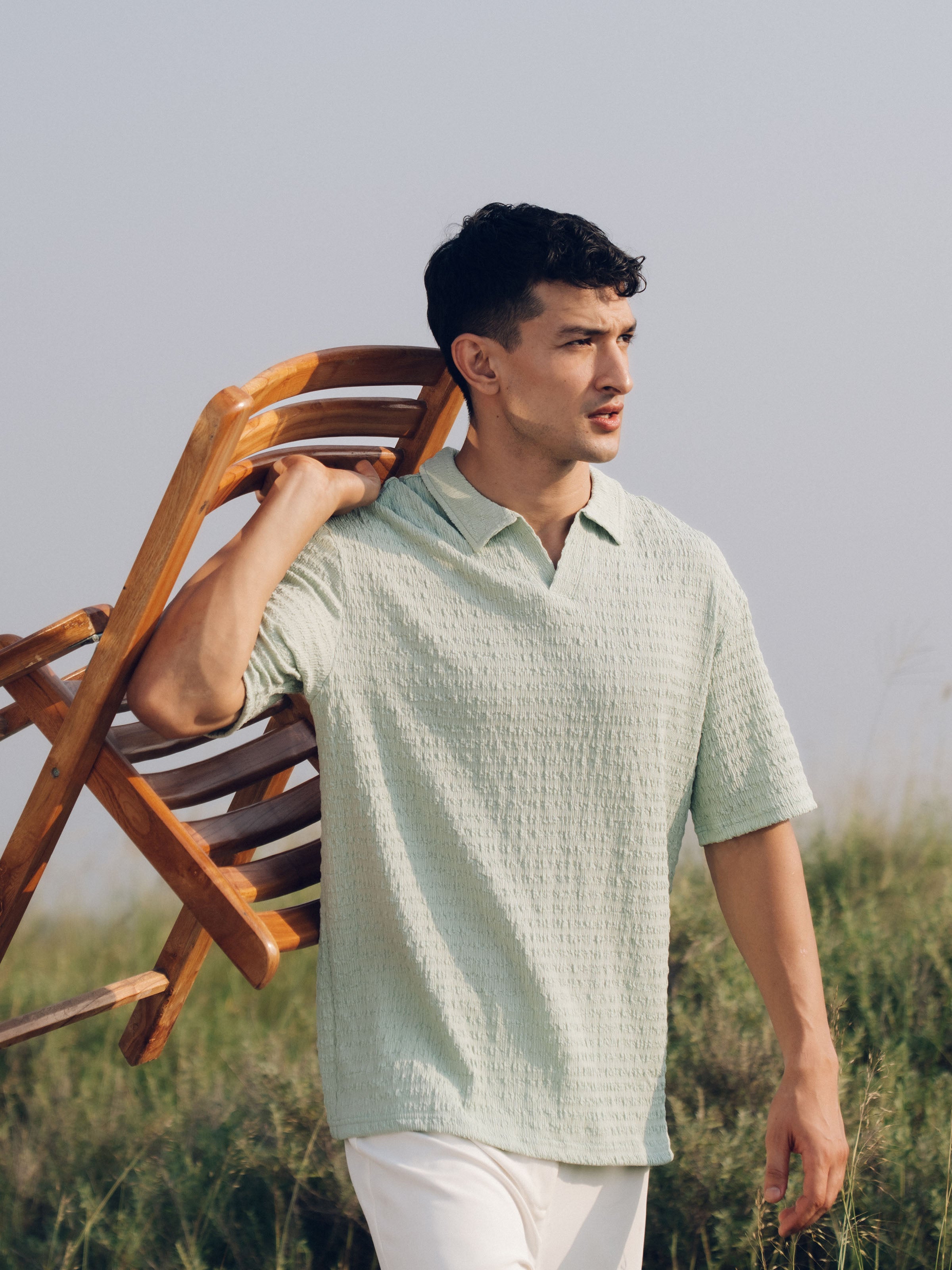 Crinkle Texture Johnny Collar Polo - FMTCP5-206