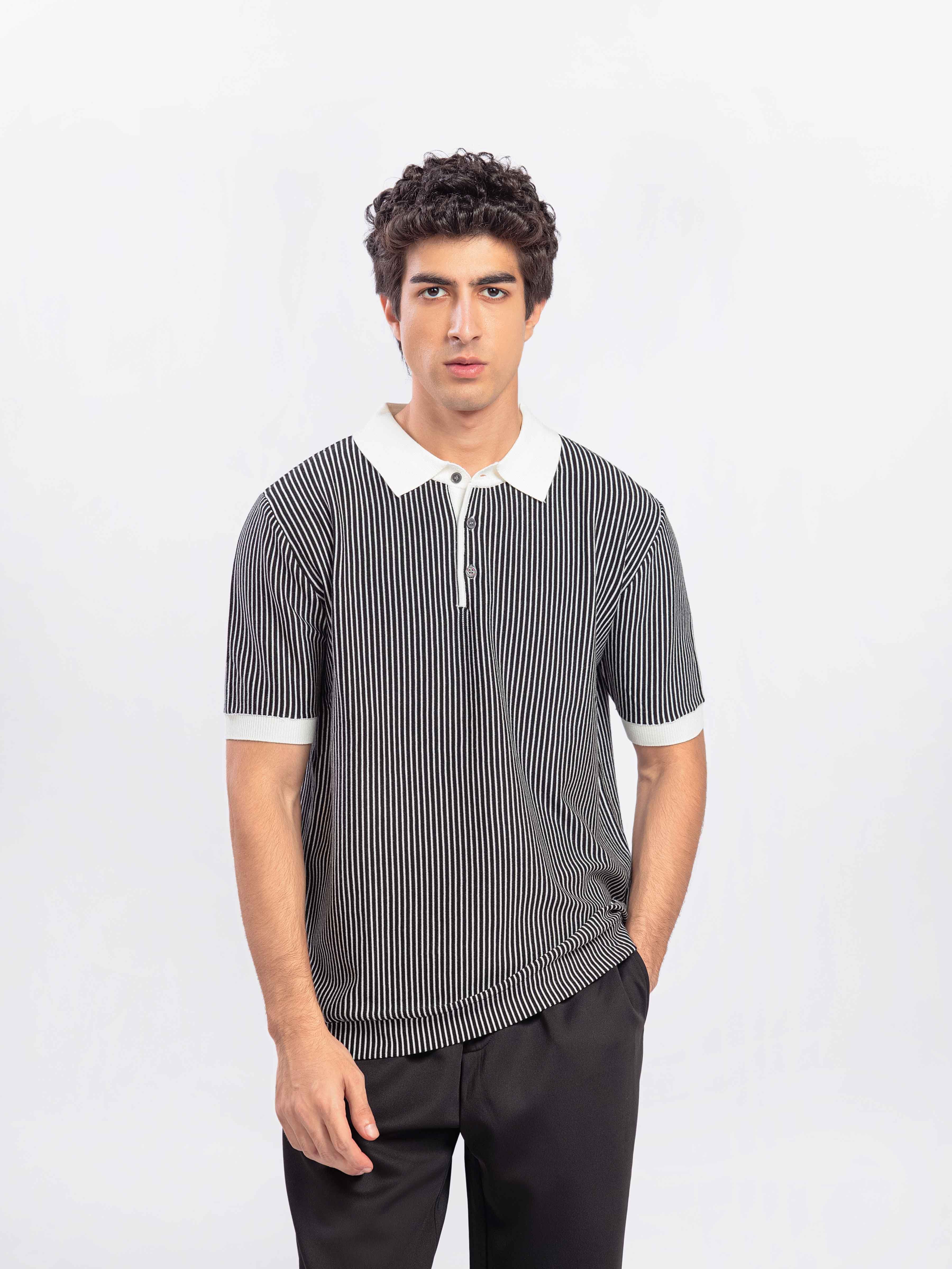 Striped Knitted Polo - FMTCP5-101