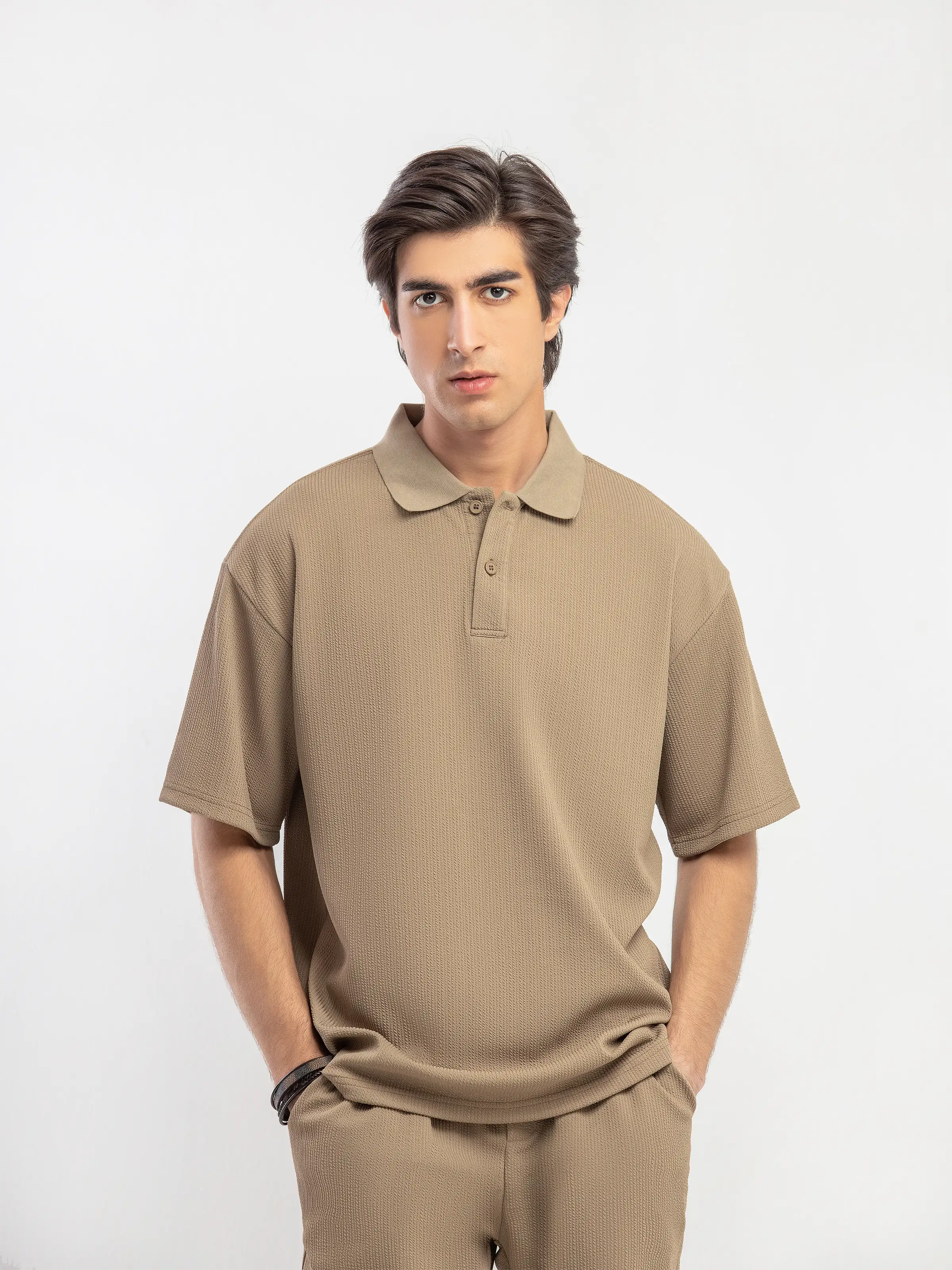 Textured Co-ord Set Polo - FMTCS5-054