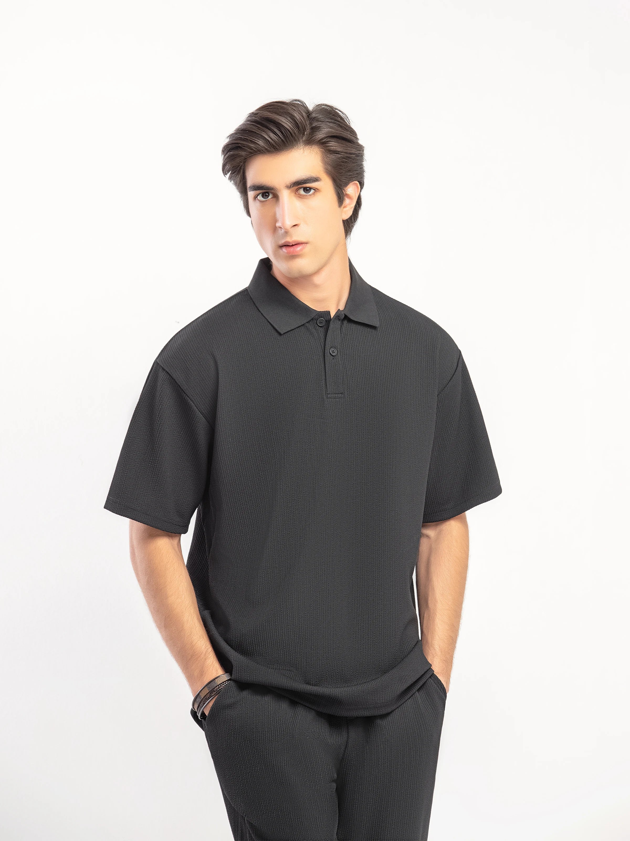 Textured Co-ord Set Polo - FMTCS5-057