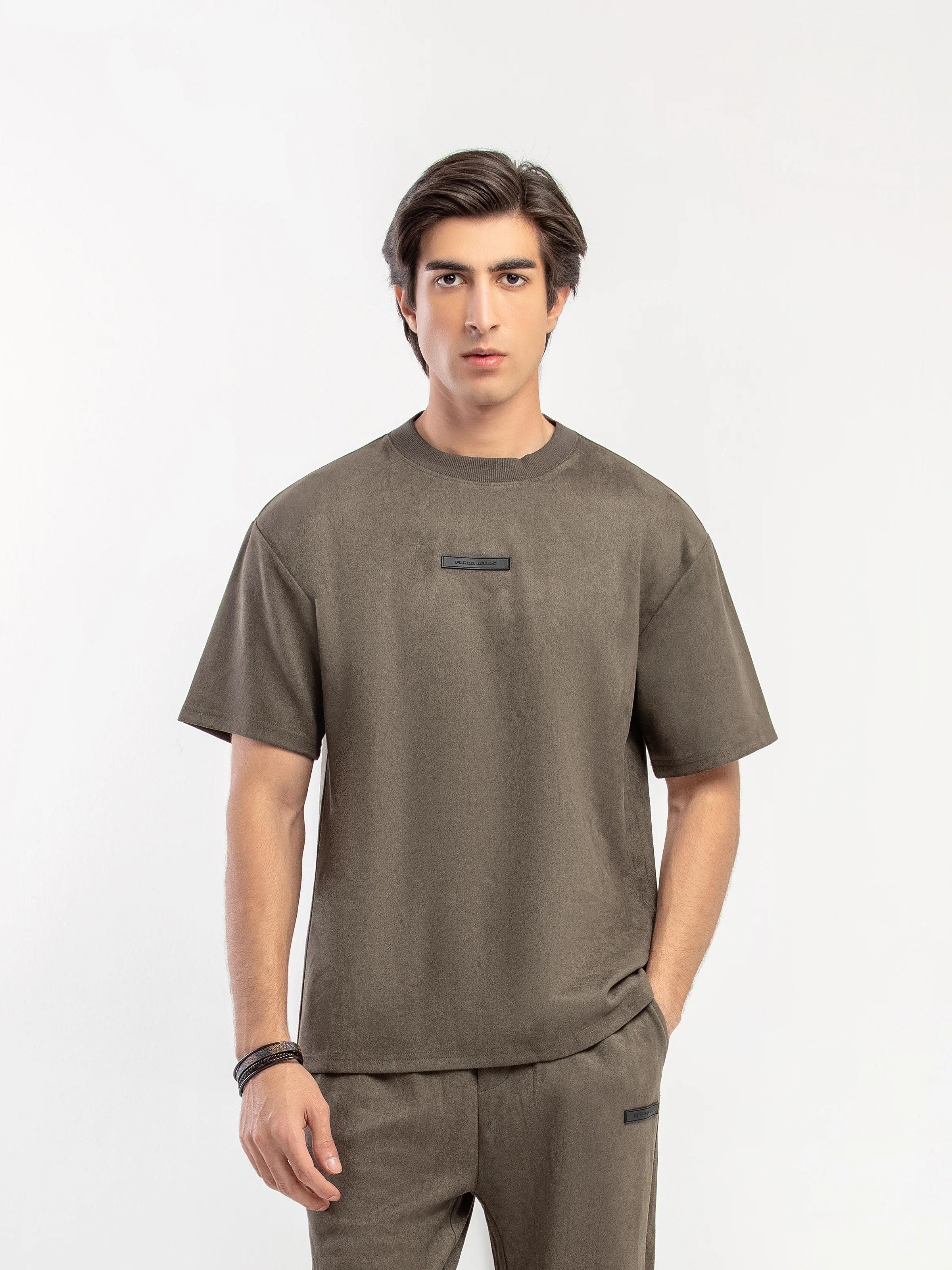 Suede Co-ord Set Emblem Tee - FMTCS5-082
