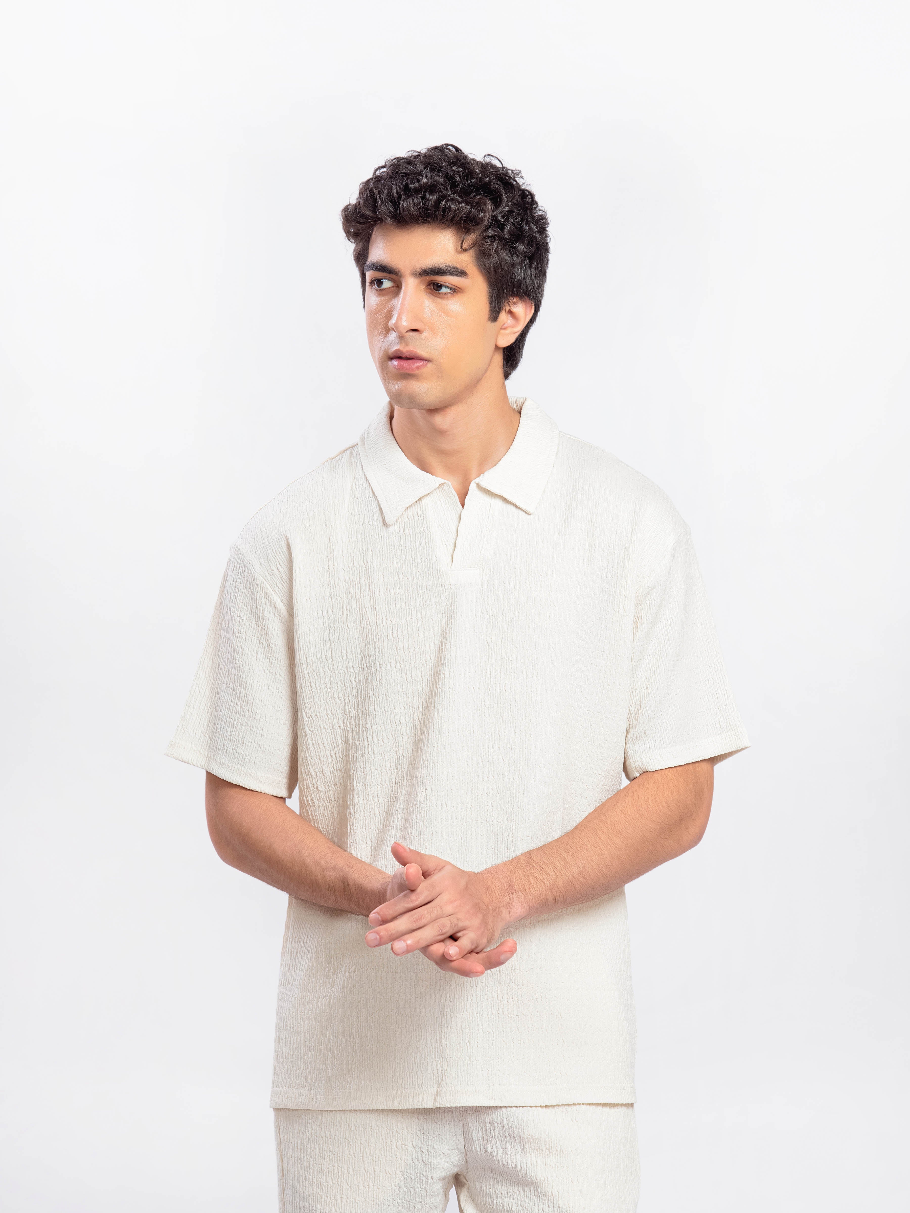 Crinkle Texture Co-ord Set Polo - FMTCS5-101