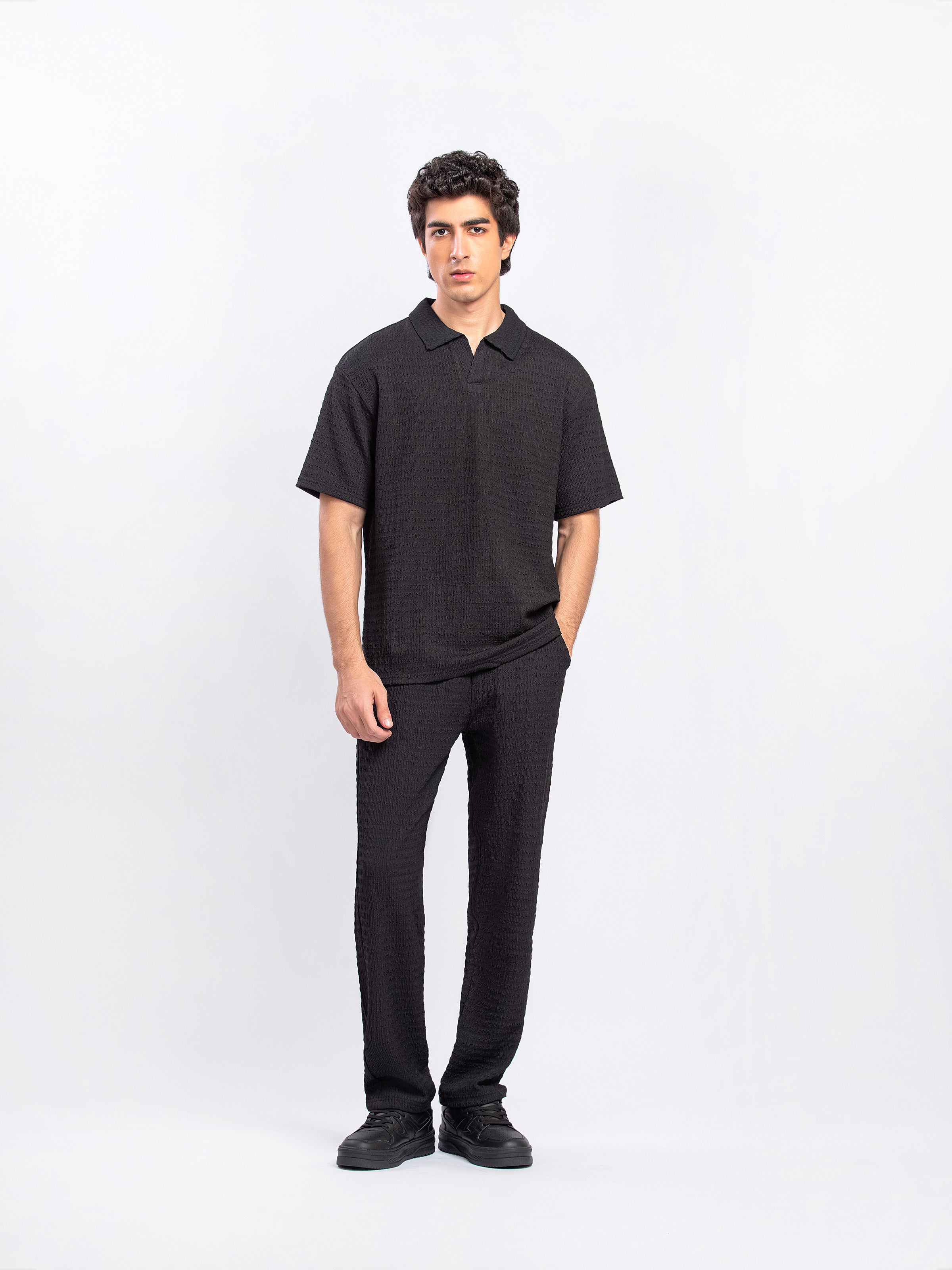 Crinkle Texture Co-ord Set Polo - FMTCS5-102