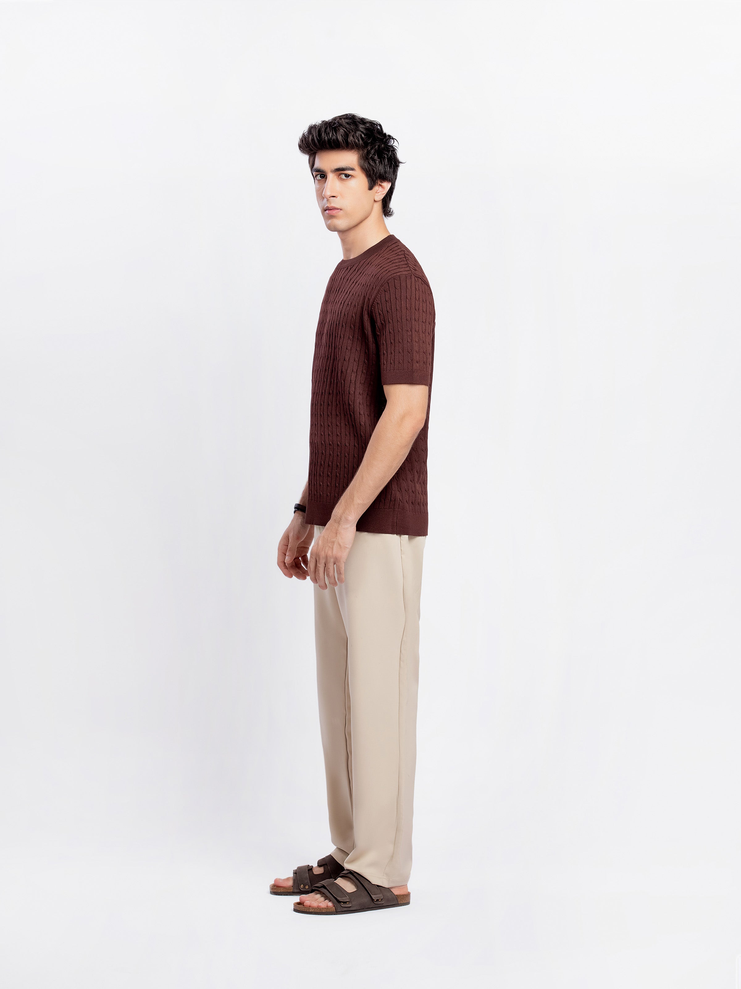 Cable Knit Crew Neck Tee - FMTCT5-025