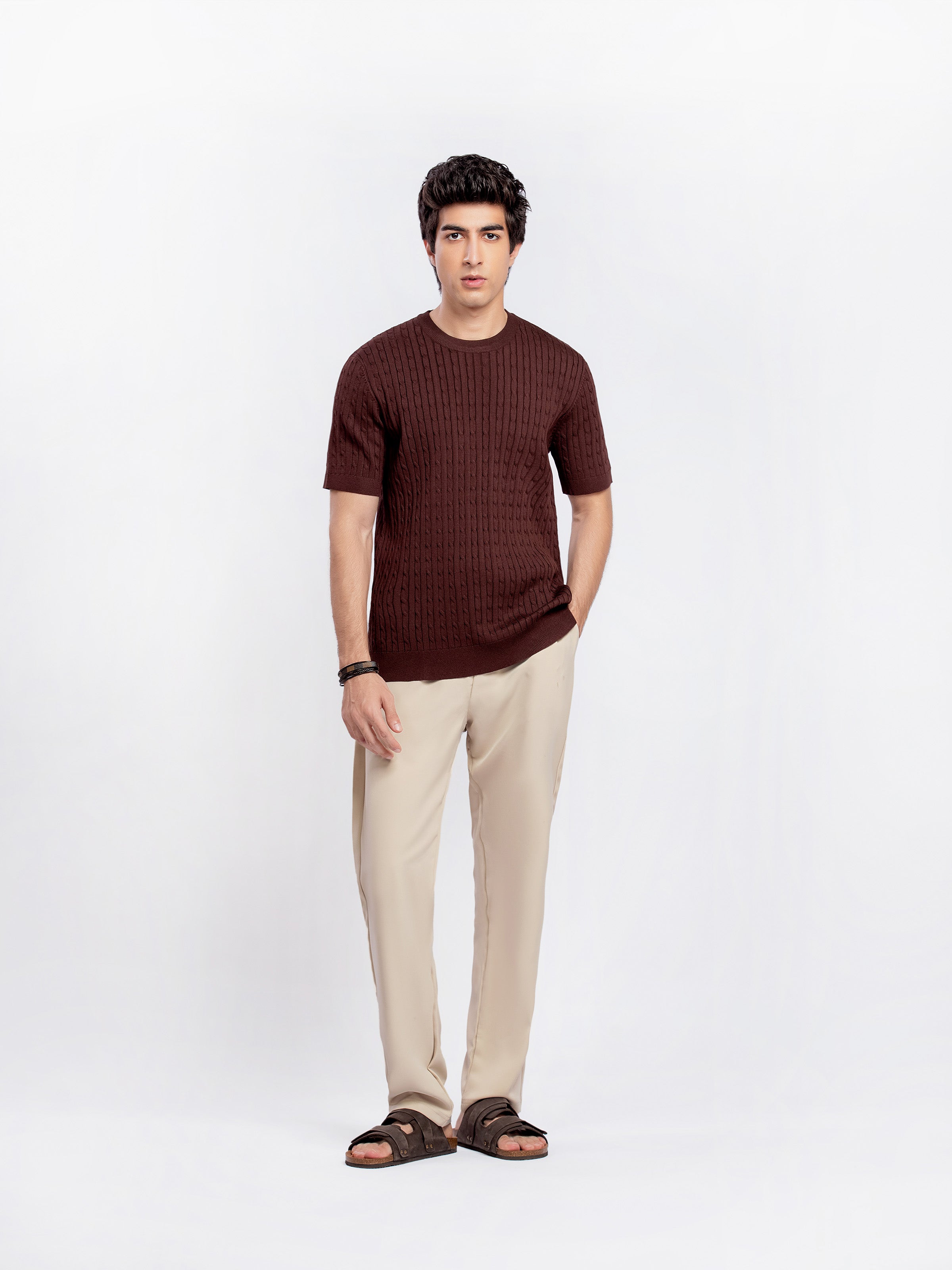 Cable Knit Crew Neck Tee - FMTCT5-025