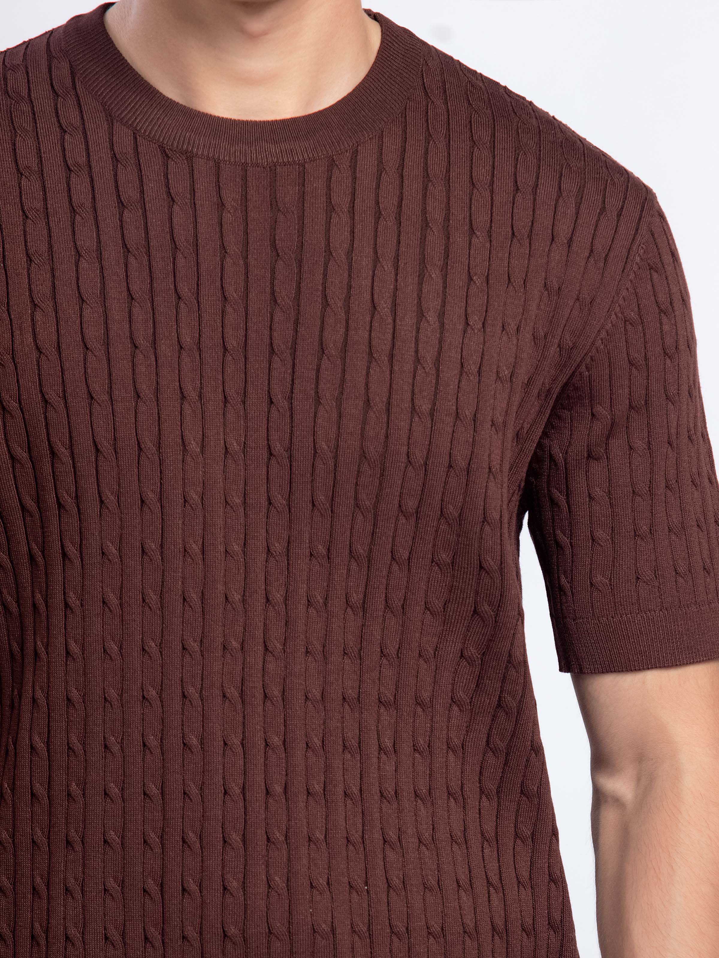 Cable Knit Crew Neck Tee - FMTCT5-025