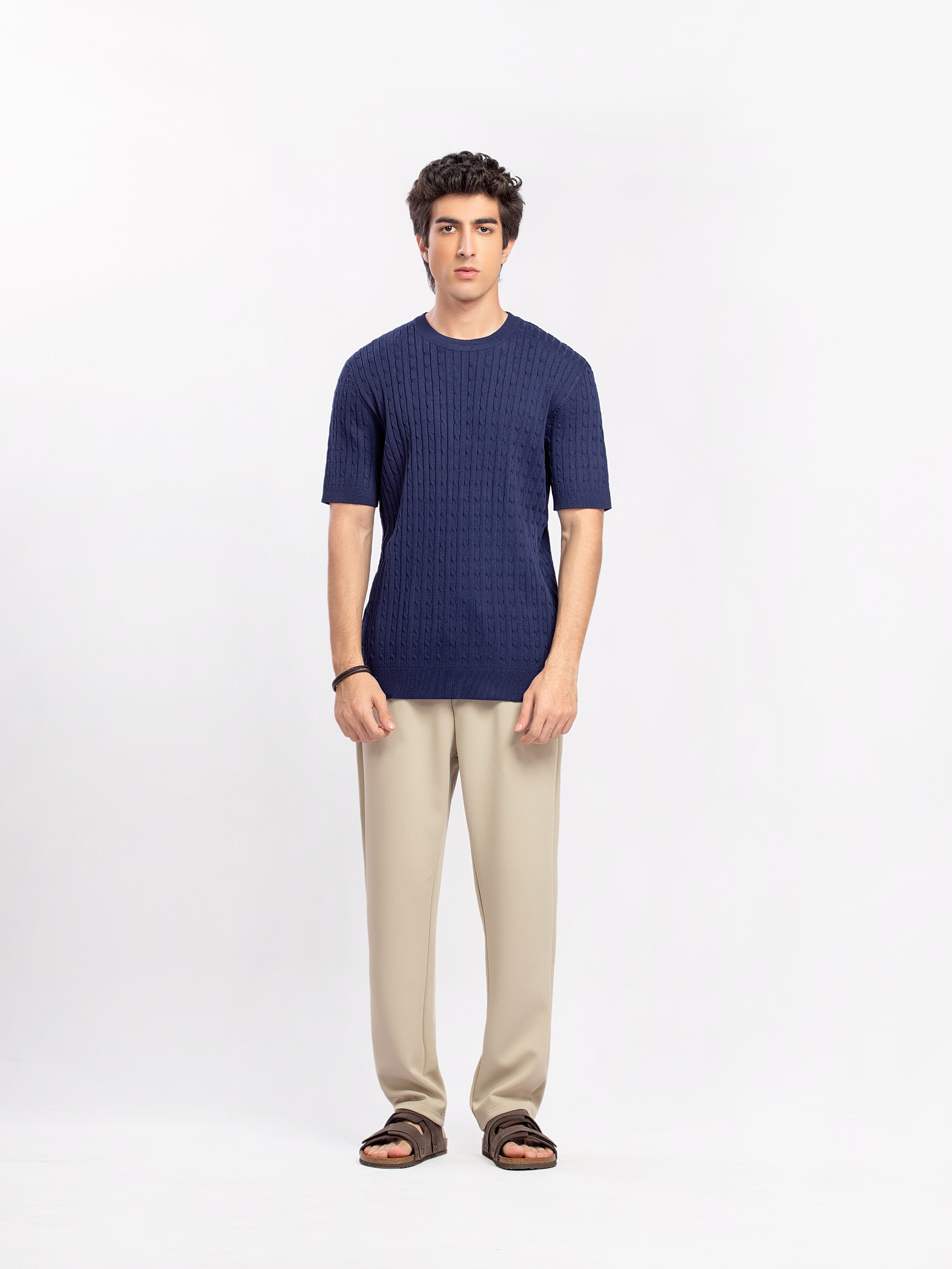 Cable Knit Crew Neck Tee - FMTCT5-027