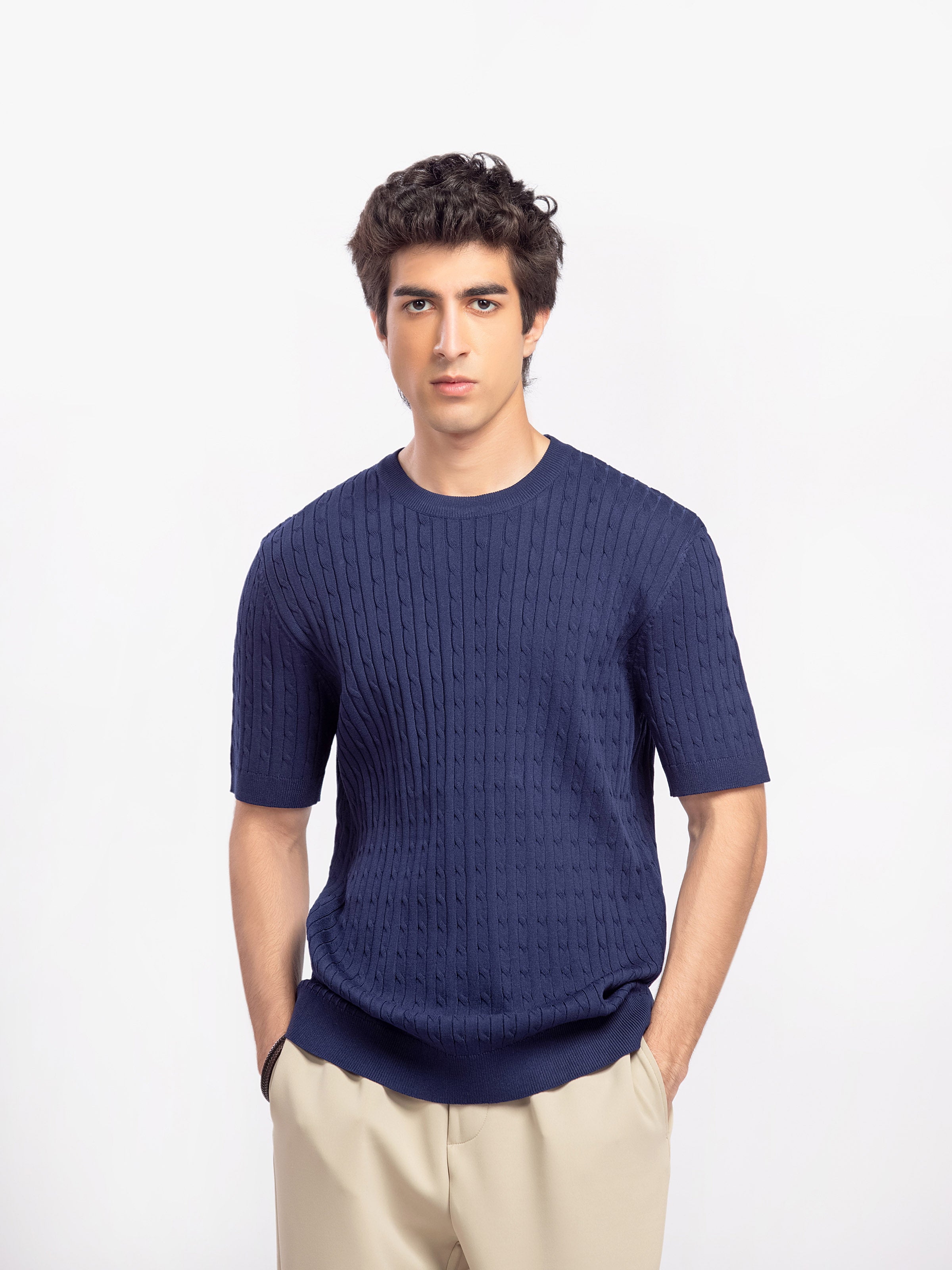 Cable Knit Crew Neck Tee - FMTCT5-027