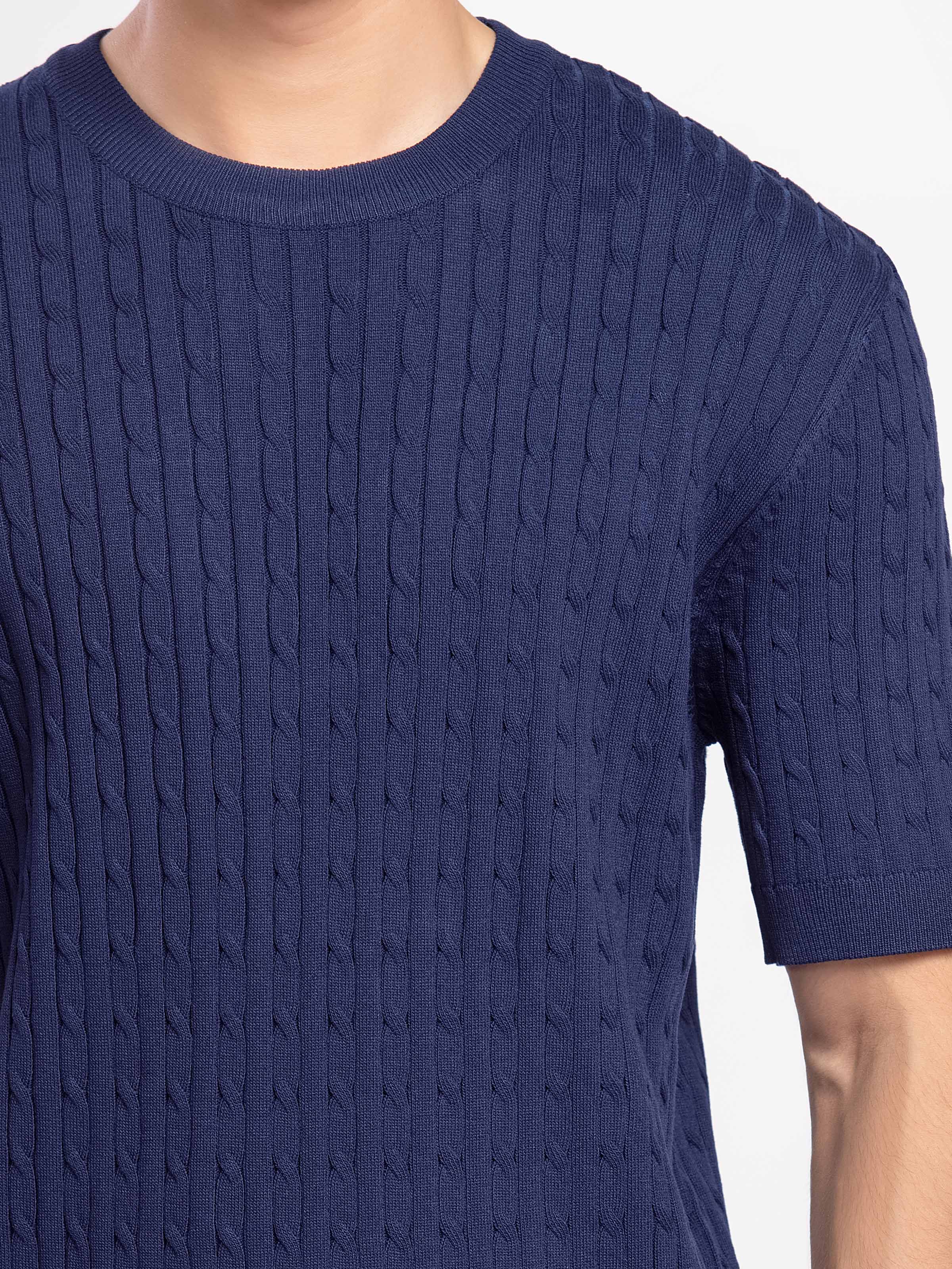 Cable Knit Crew Neck Tee - FMTCT5-027