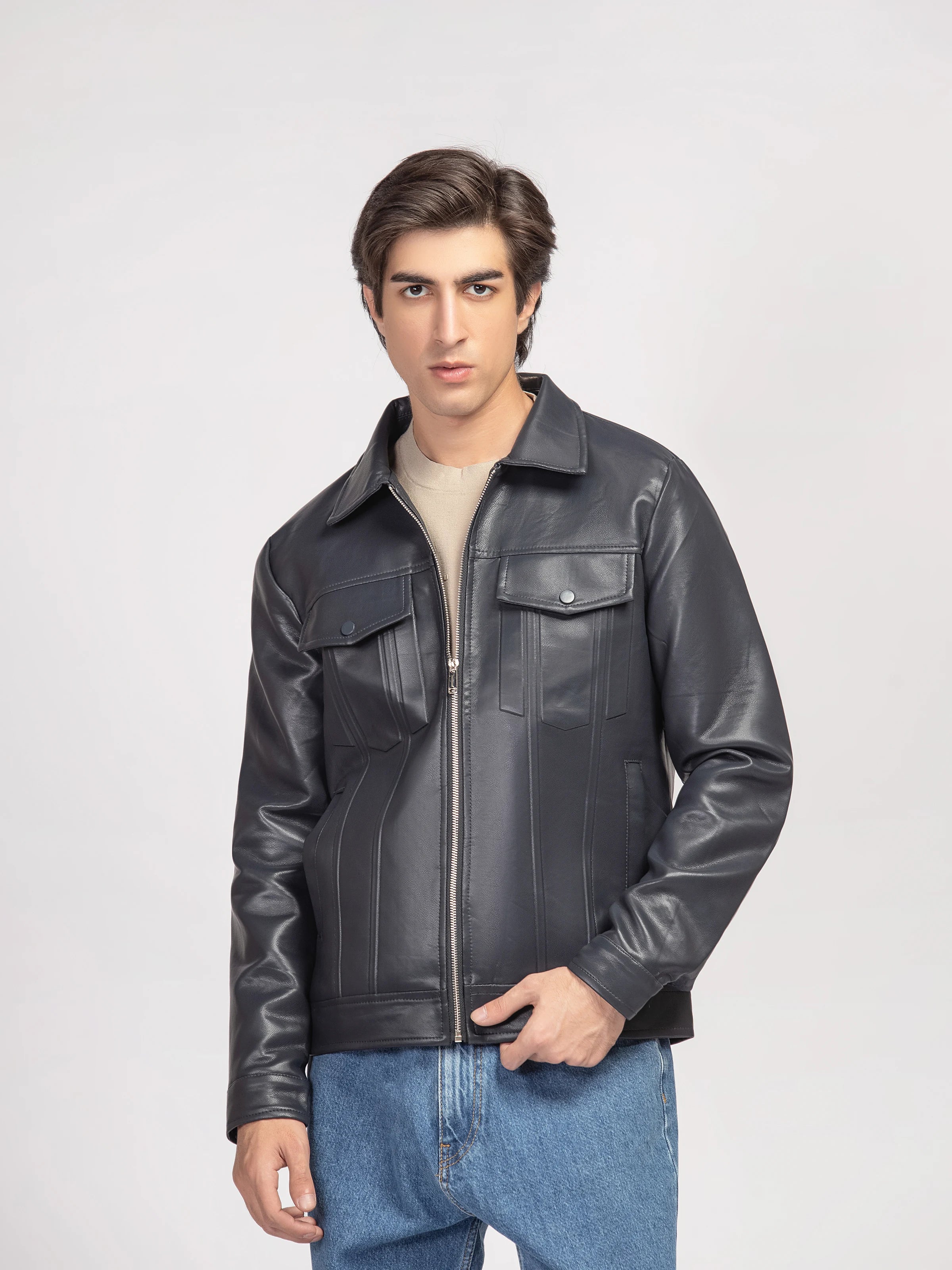 Regular Fit Leatherette Jacket - FMTJ5-006