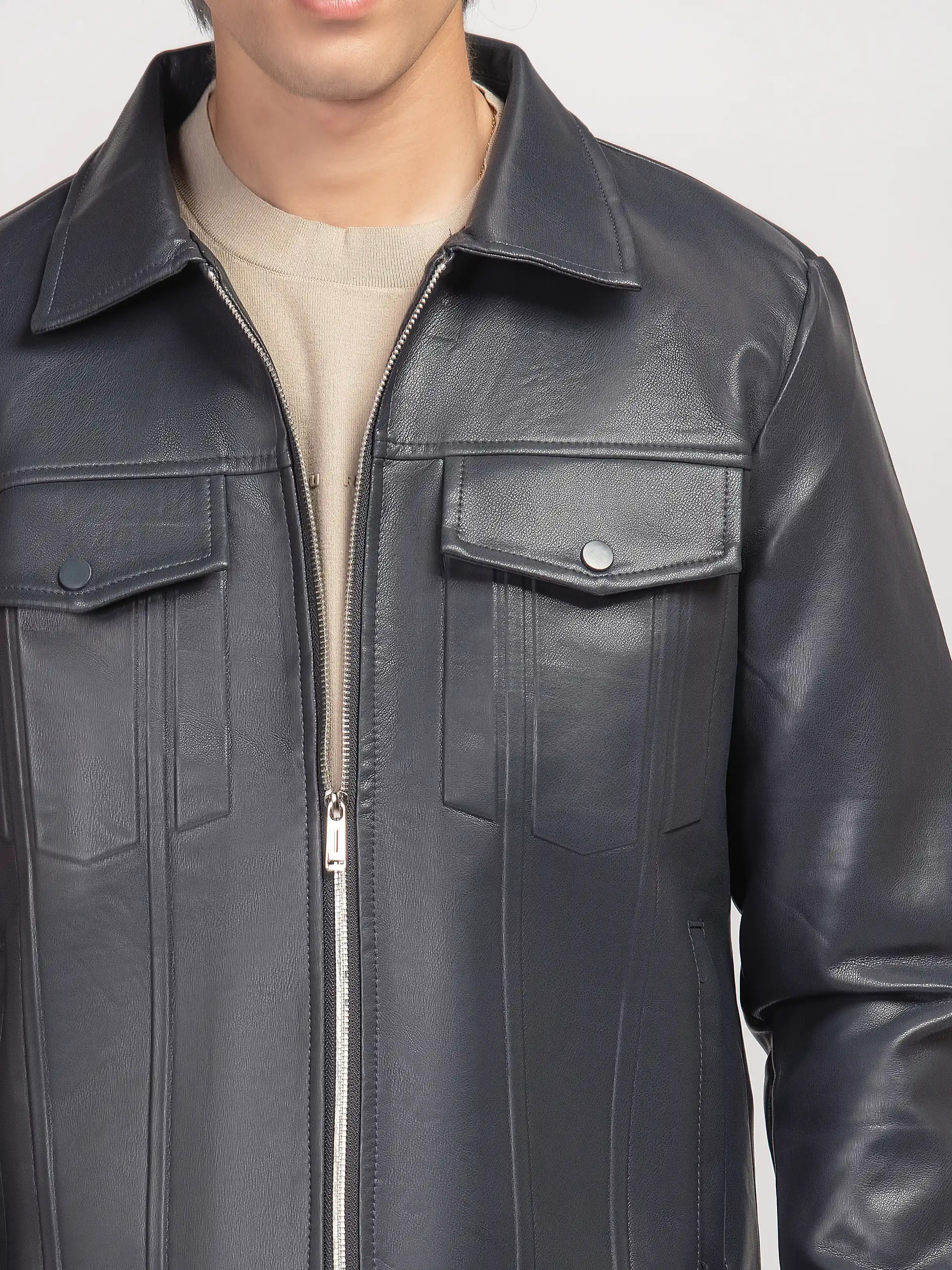 Regular Fit Leatherette Jacket - FMTJ5-006