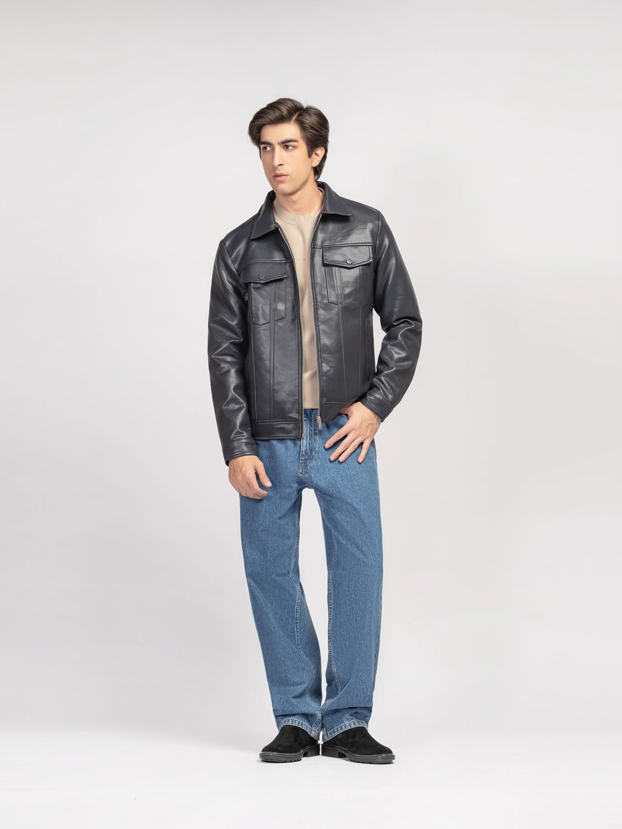 Regular Fit Leatherette Jacket - FMTJ5-006