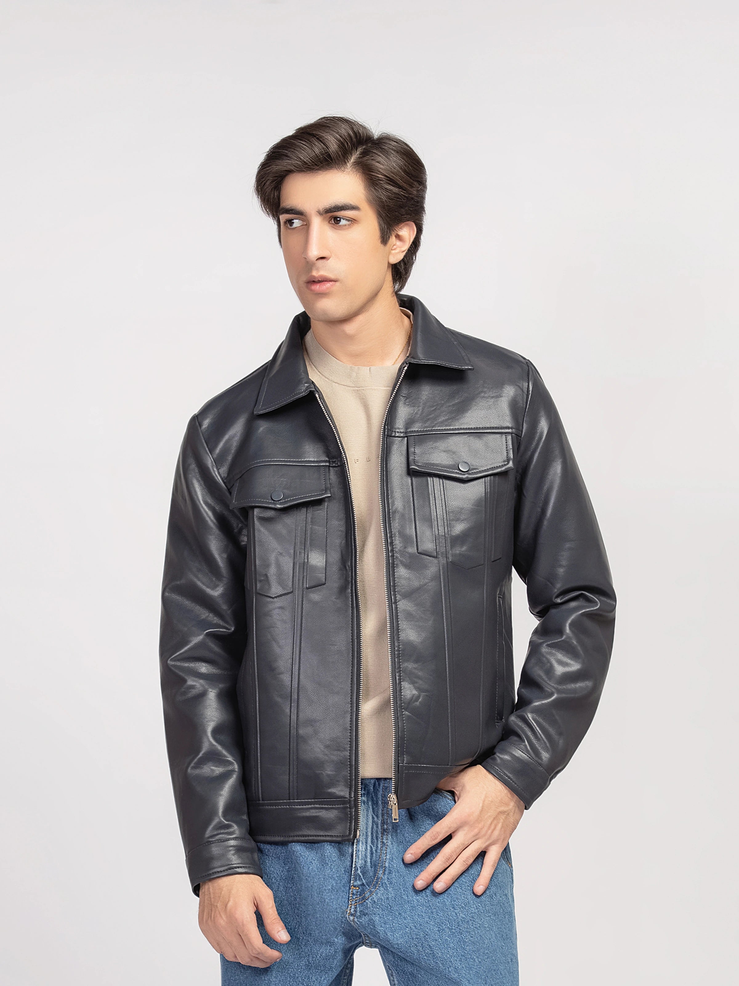 Regular Fit Leatherette Jacket - FMTJ5-006