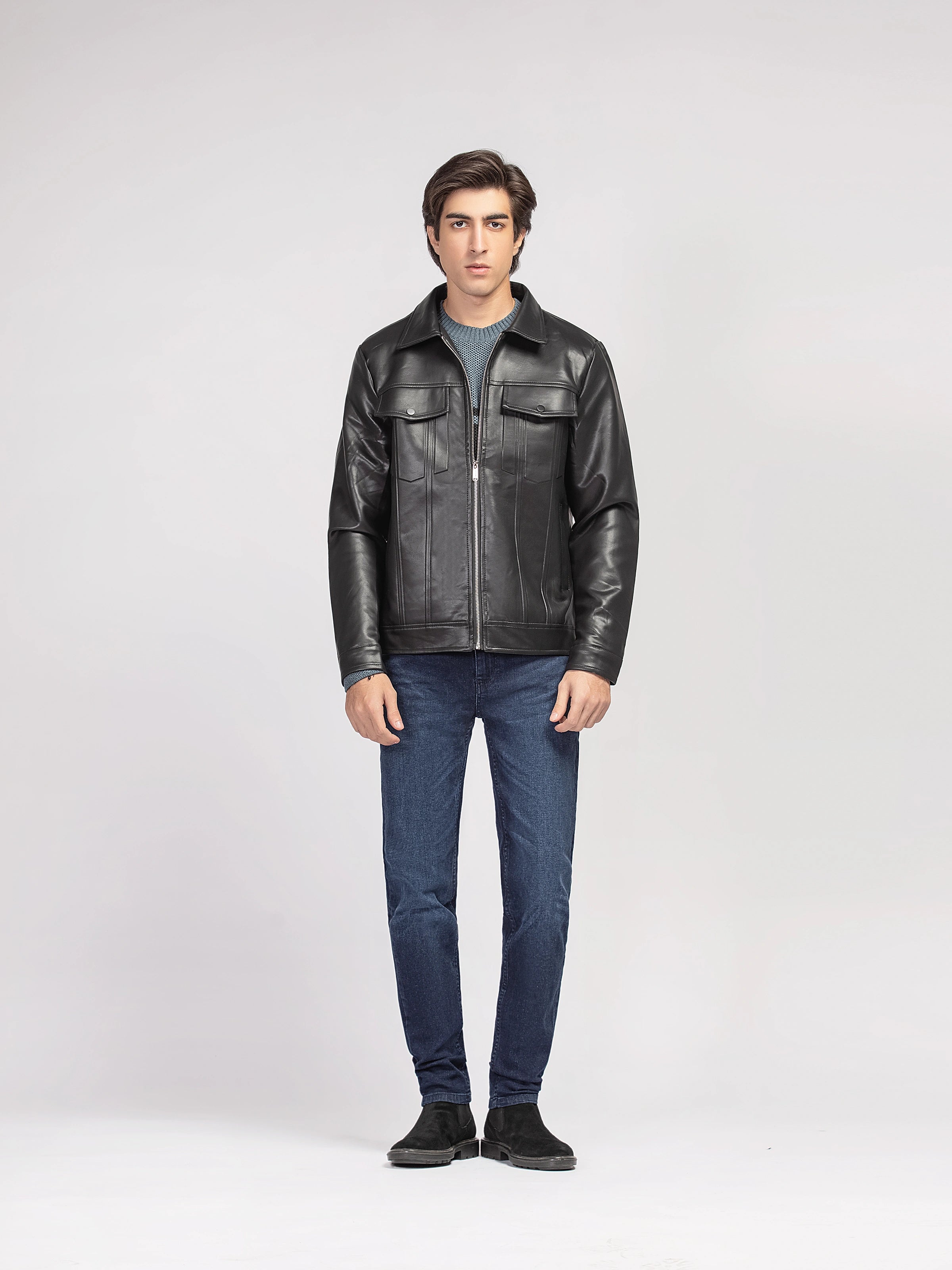 Regular Fit Leatherette Jacket - FMTJ5-007
