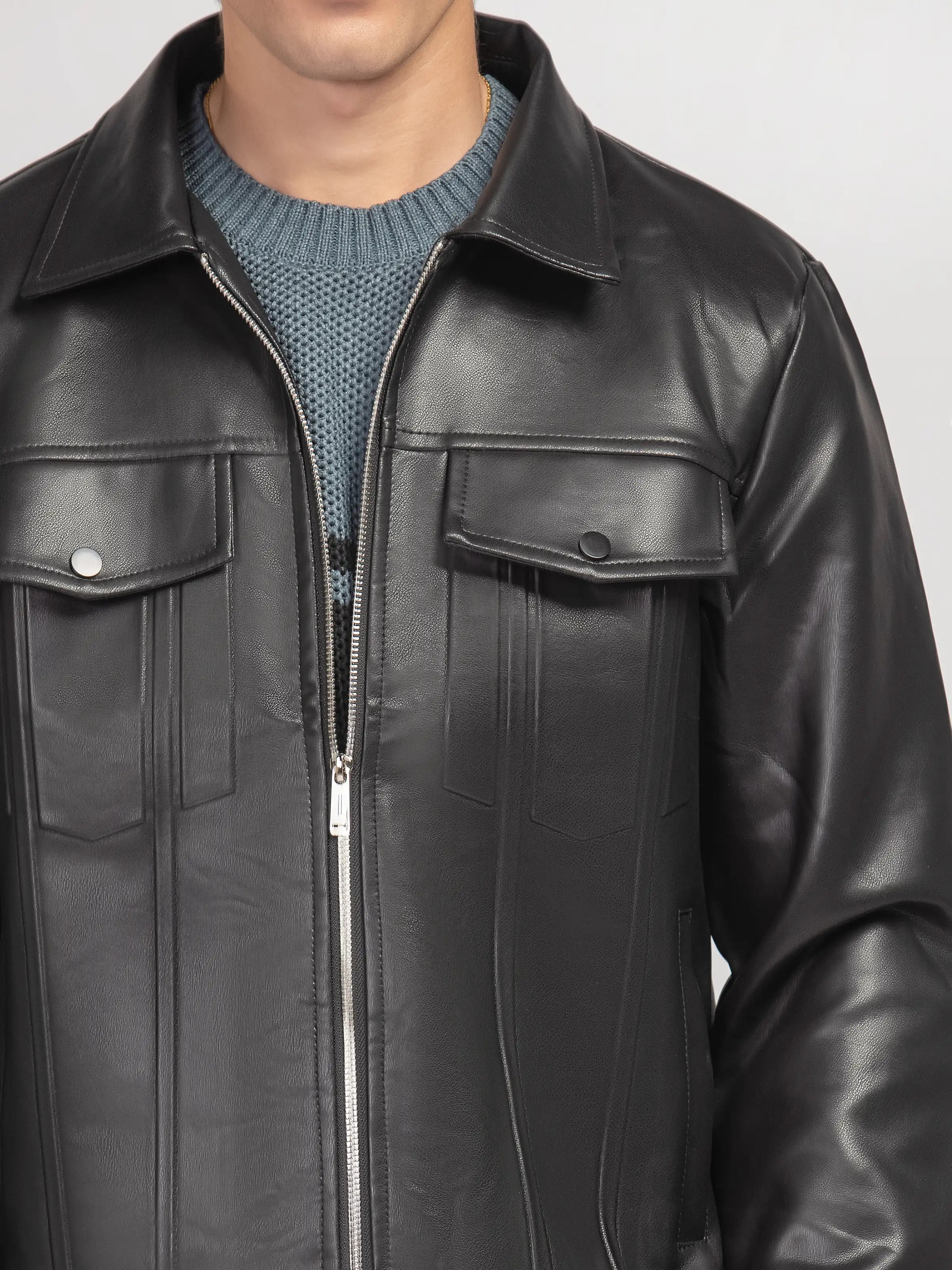 Regular Fit Leatherette Jacket - FMTJ5-007