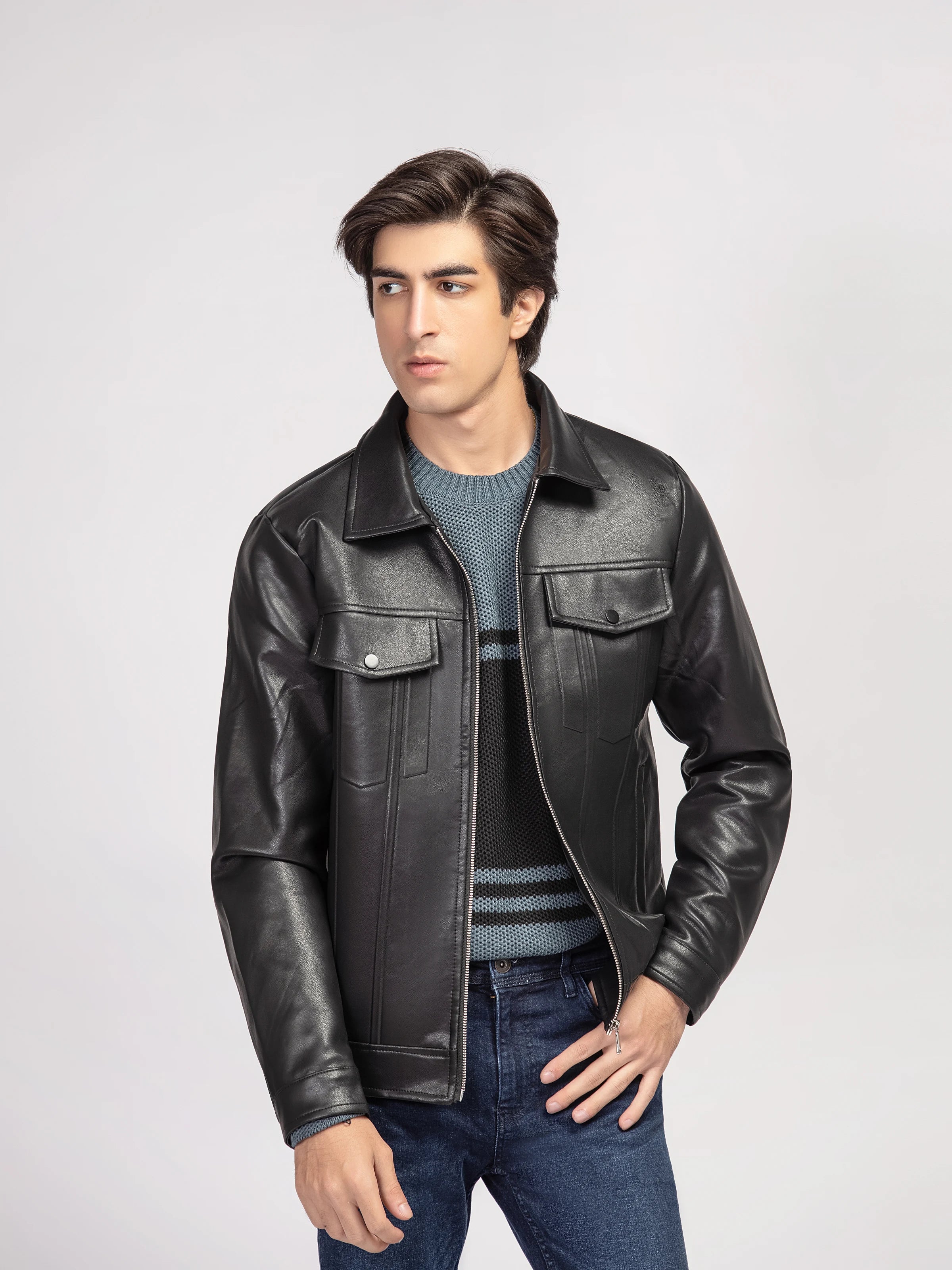 Regular Fit Leatherette Jacket - FMTJ5-007