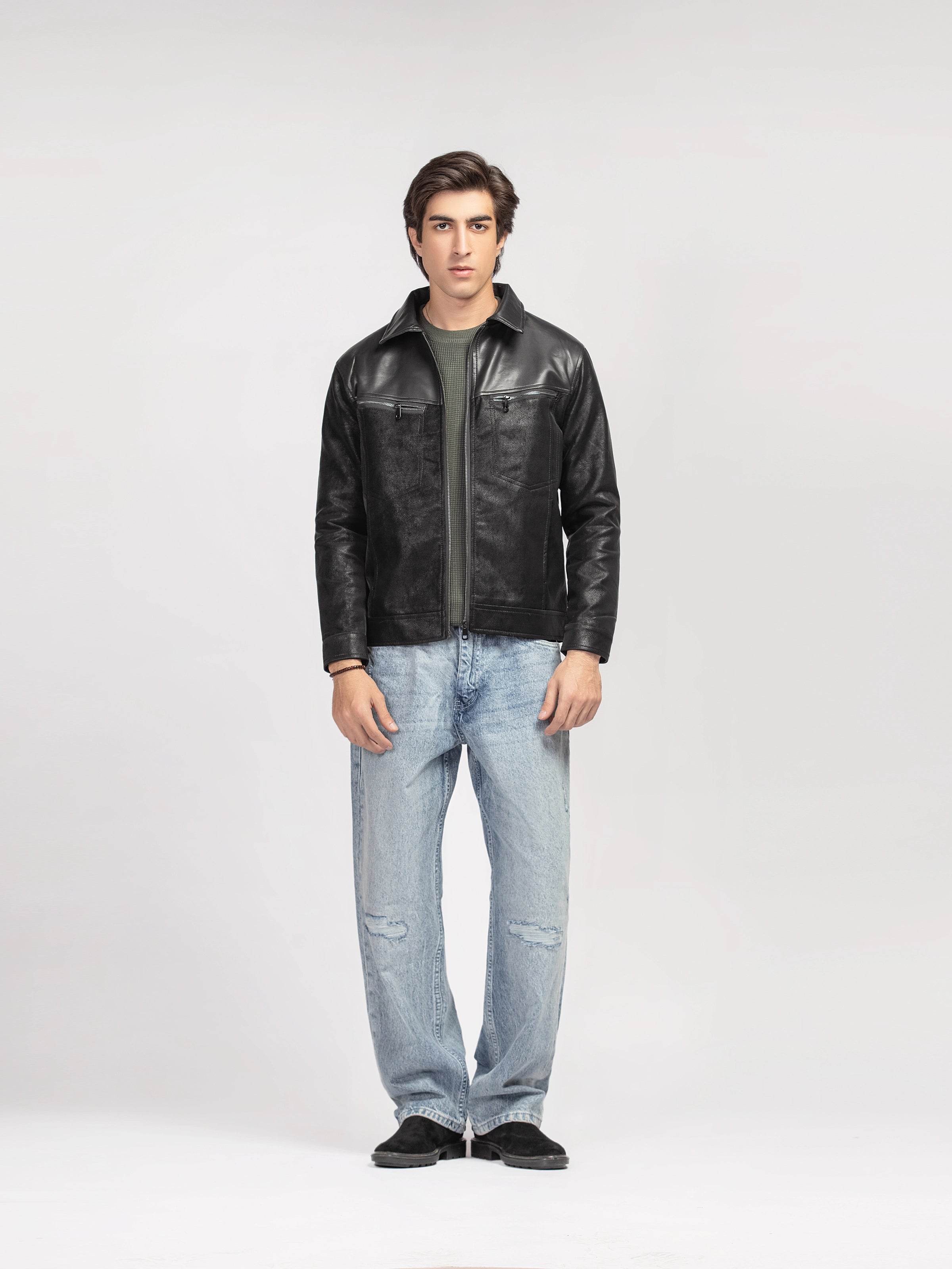 Regular Fit Leatherette Jacket - FMTJ5-008