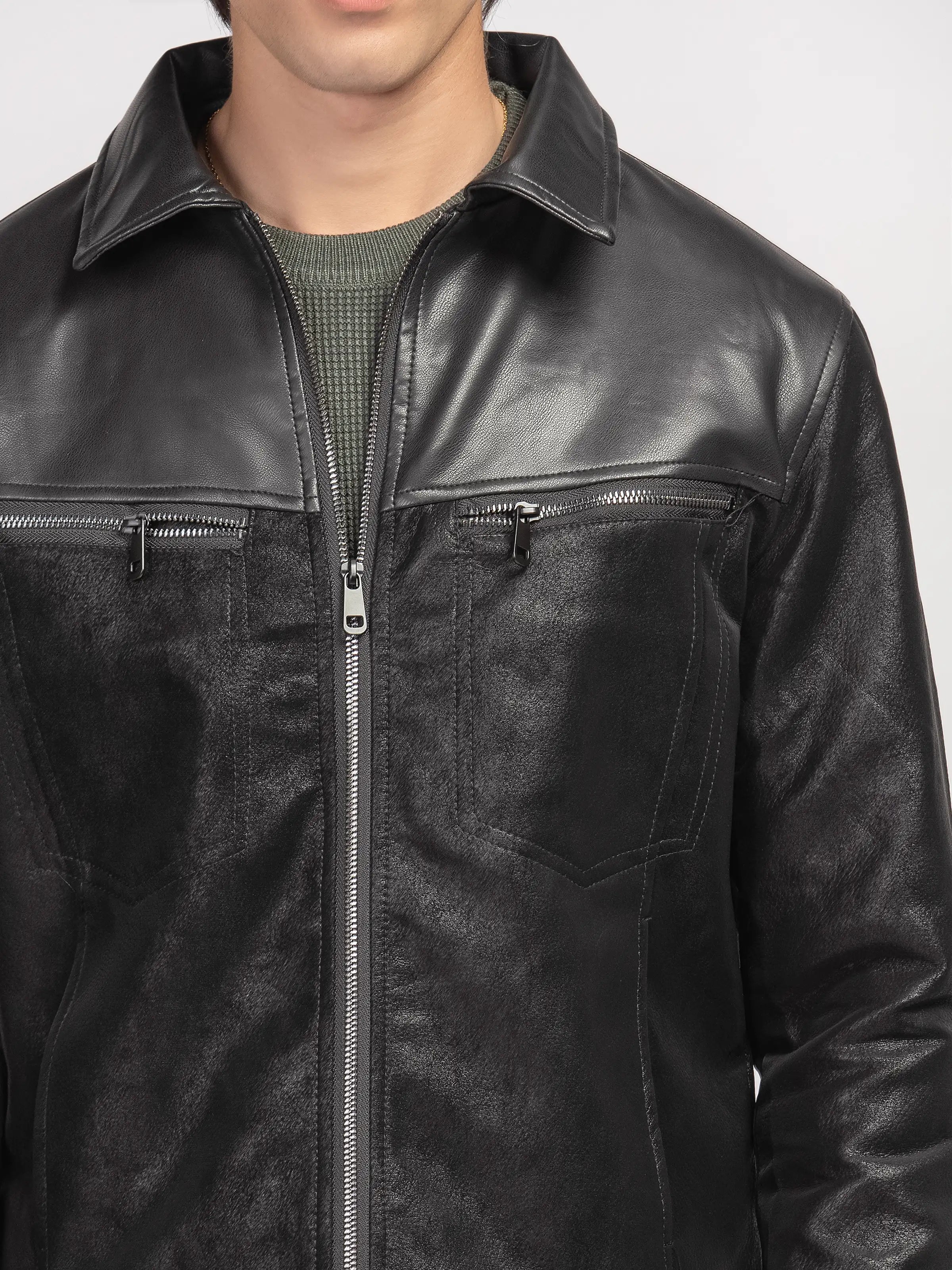 Regular Fit Leatherette Jacket - FMTJ5-008
