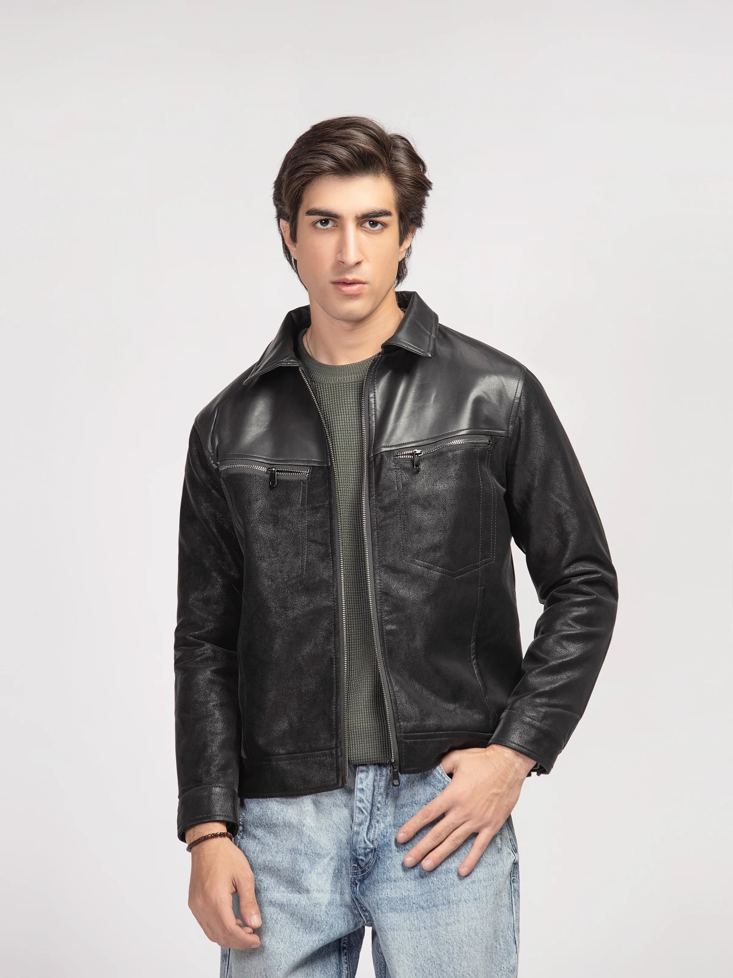 Regular Fit Leatherette Jacket - FMTJ5-008