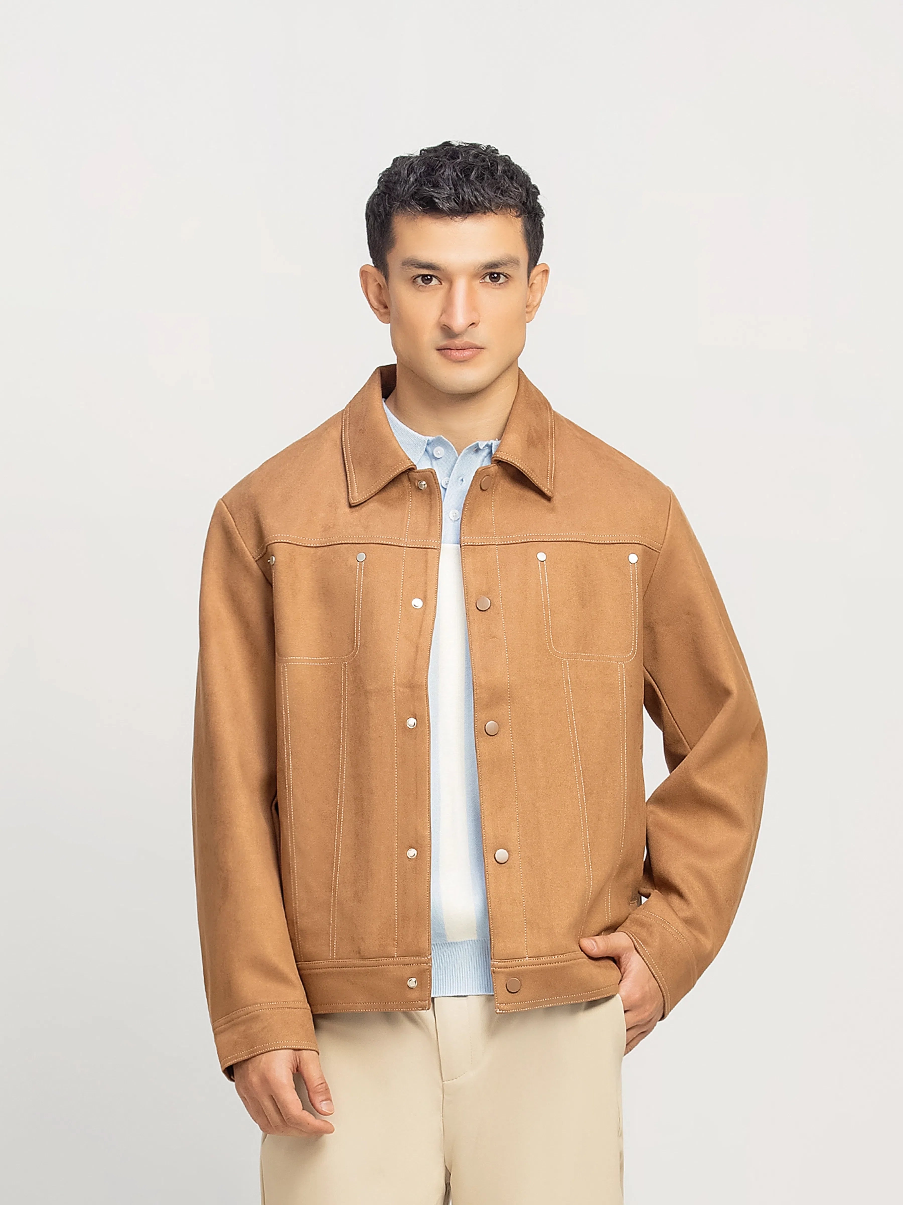 Contrast Stitch Suede Jacket - FMTJ5-011