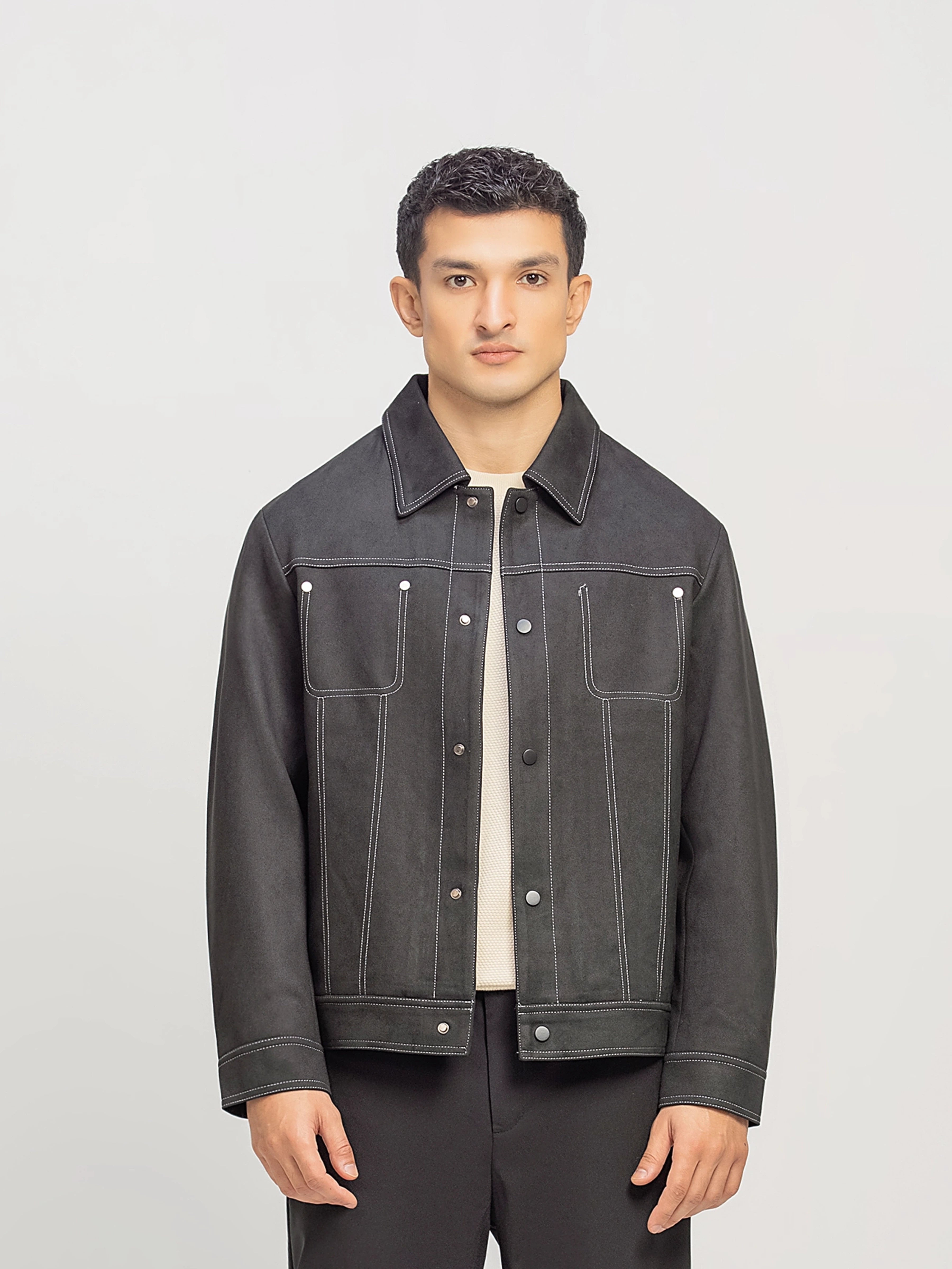 Contrast Stitch Suede Jacket - FMTJ5-012