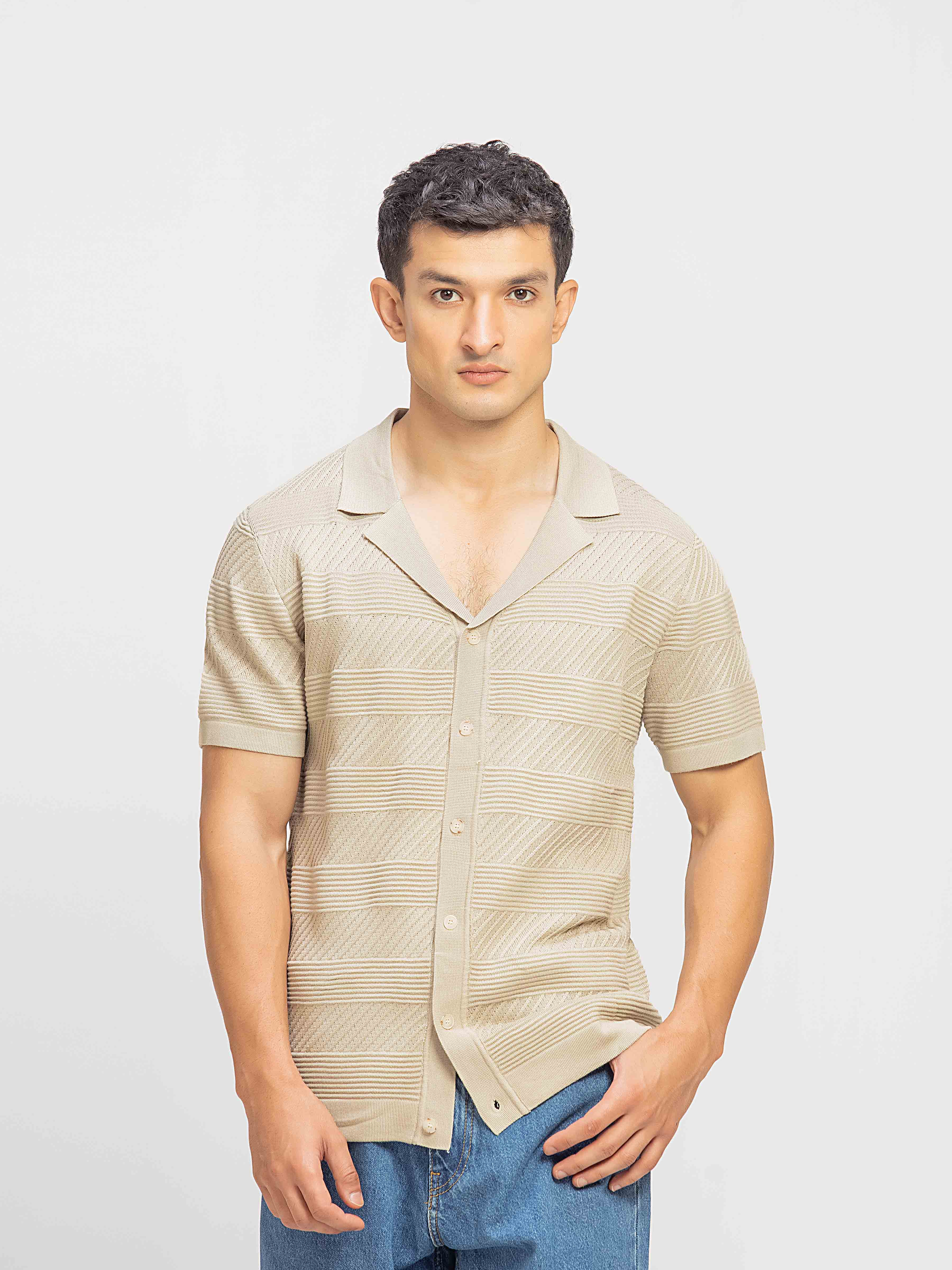 Knitted Cuban Collar Shirt - FMTS5-32307