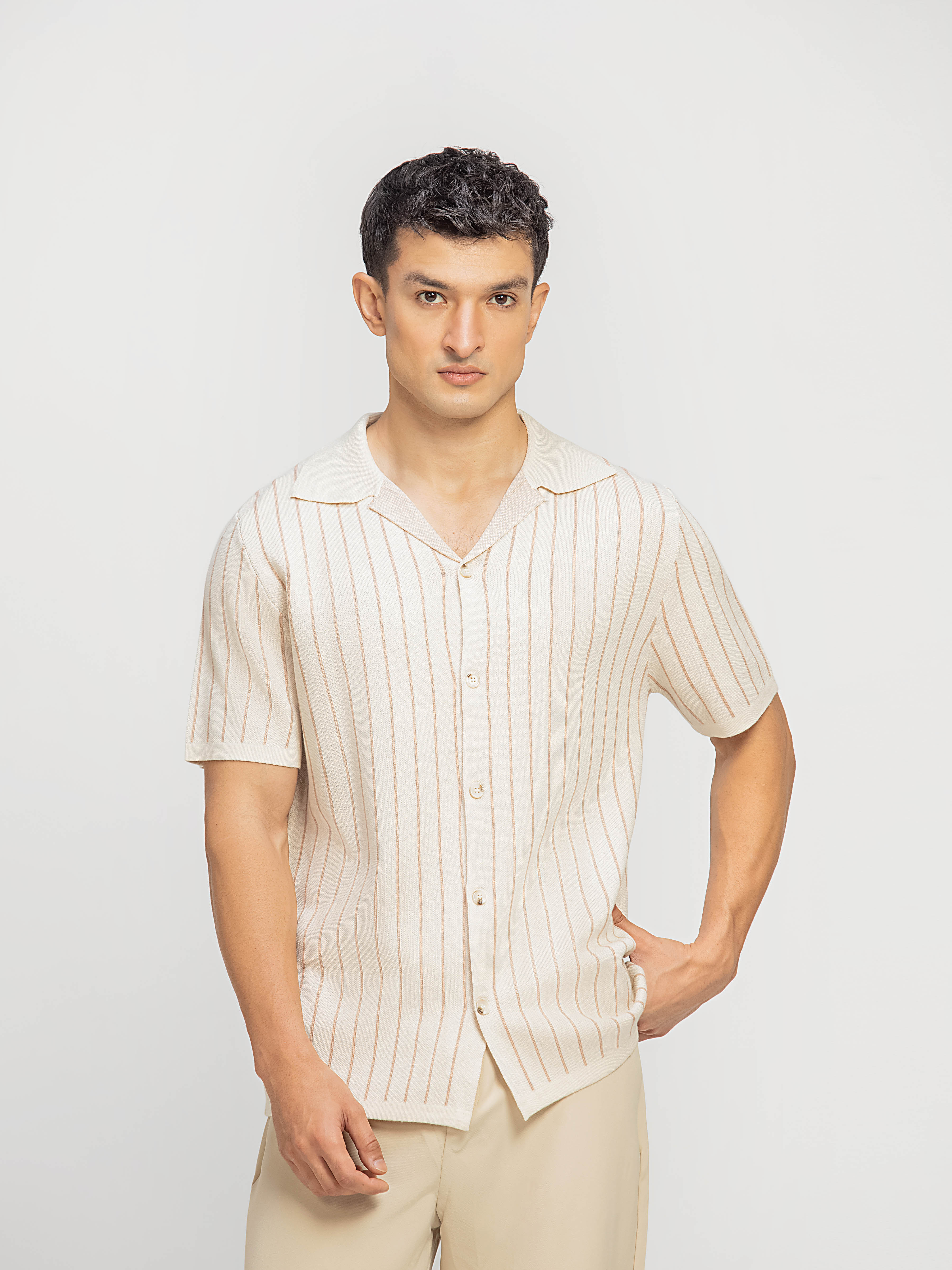 Striped Cuban Collar Shirt - FMTS5-32308