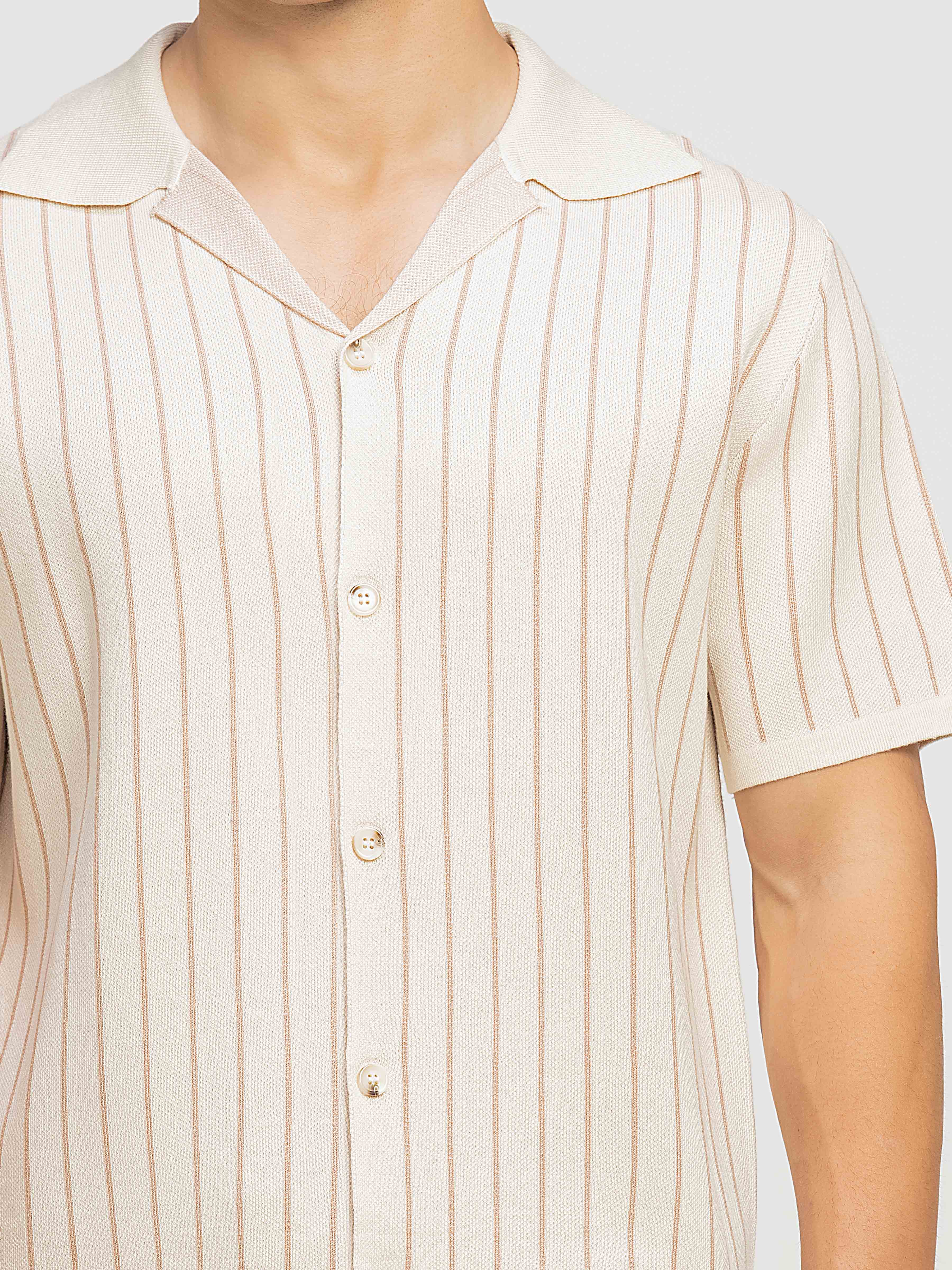 Striped Cuban Collar Shirt - FMTS5-32308