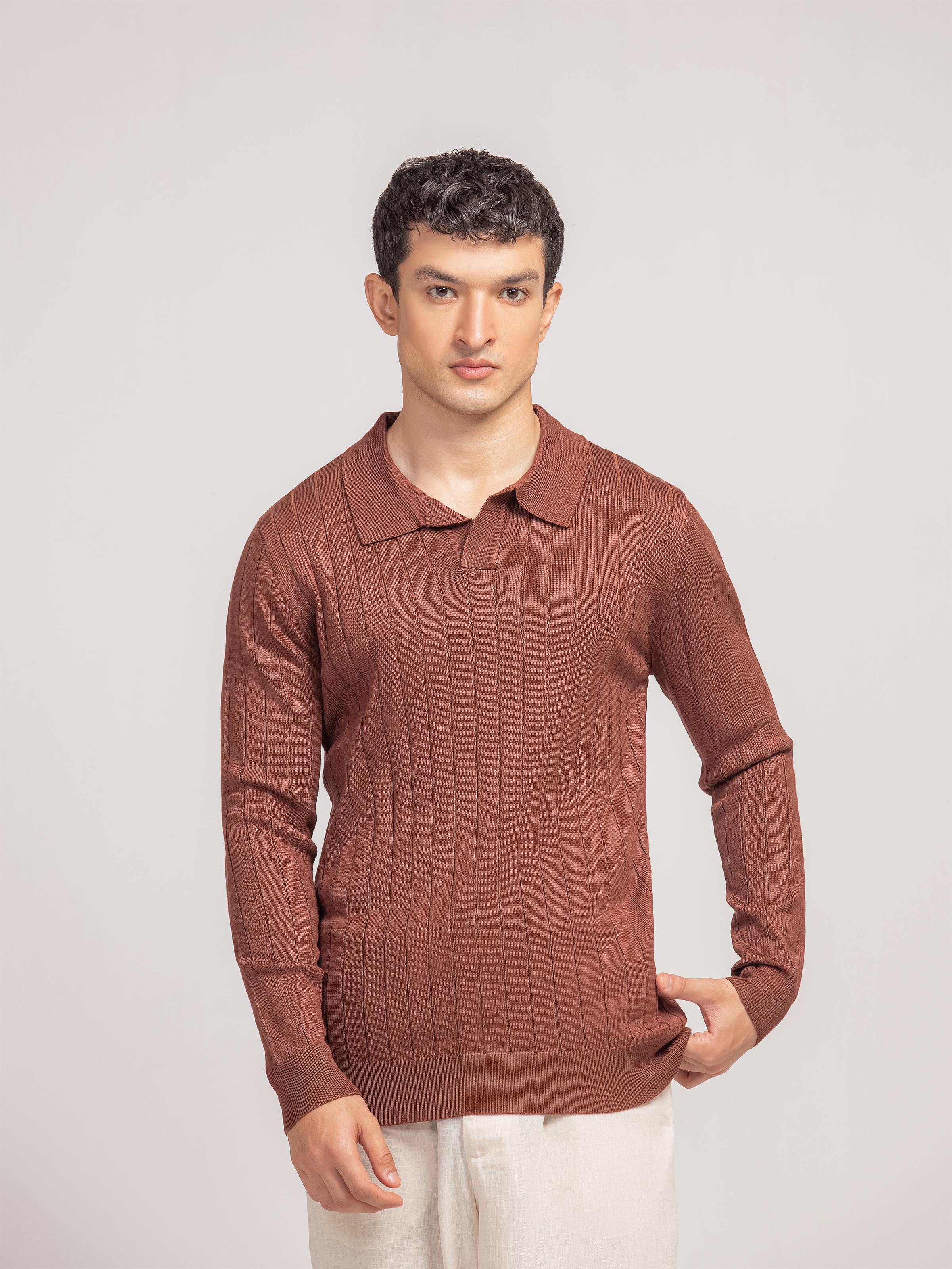 Drop Needle Johnny Collar Sweater - FMTSWT5-017
