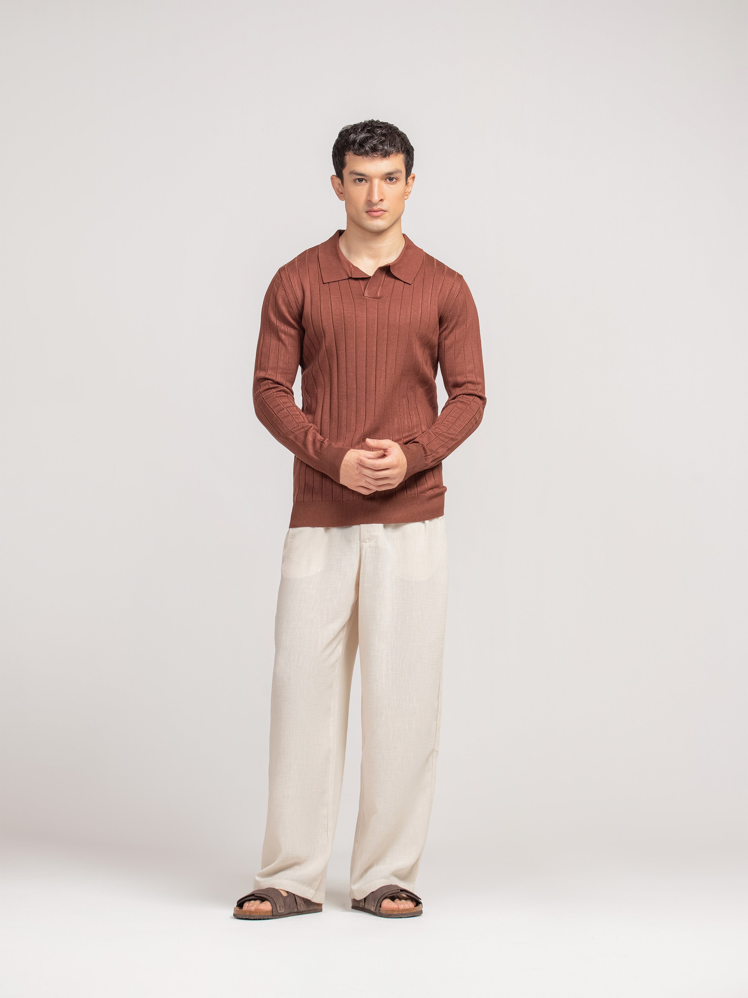 Drop Needle Johnny Collar Sweater - FMTSWT5-017