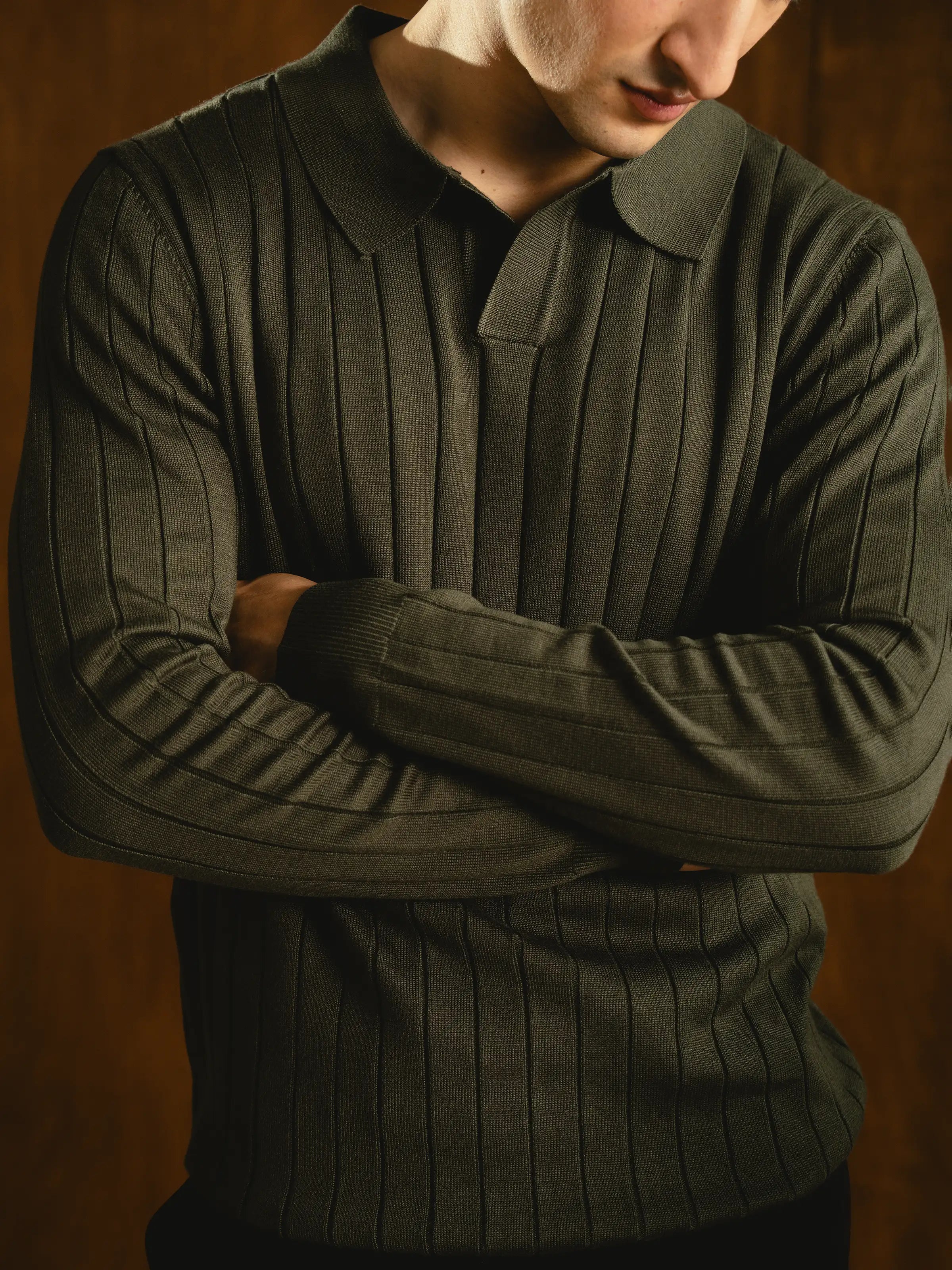 Drop Needle Johnny Collar Sweater - FMTSWT5-019