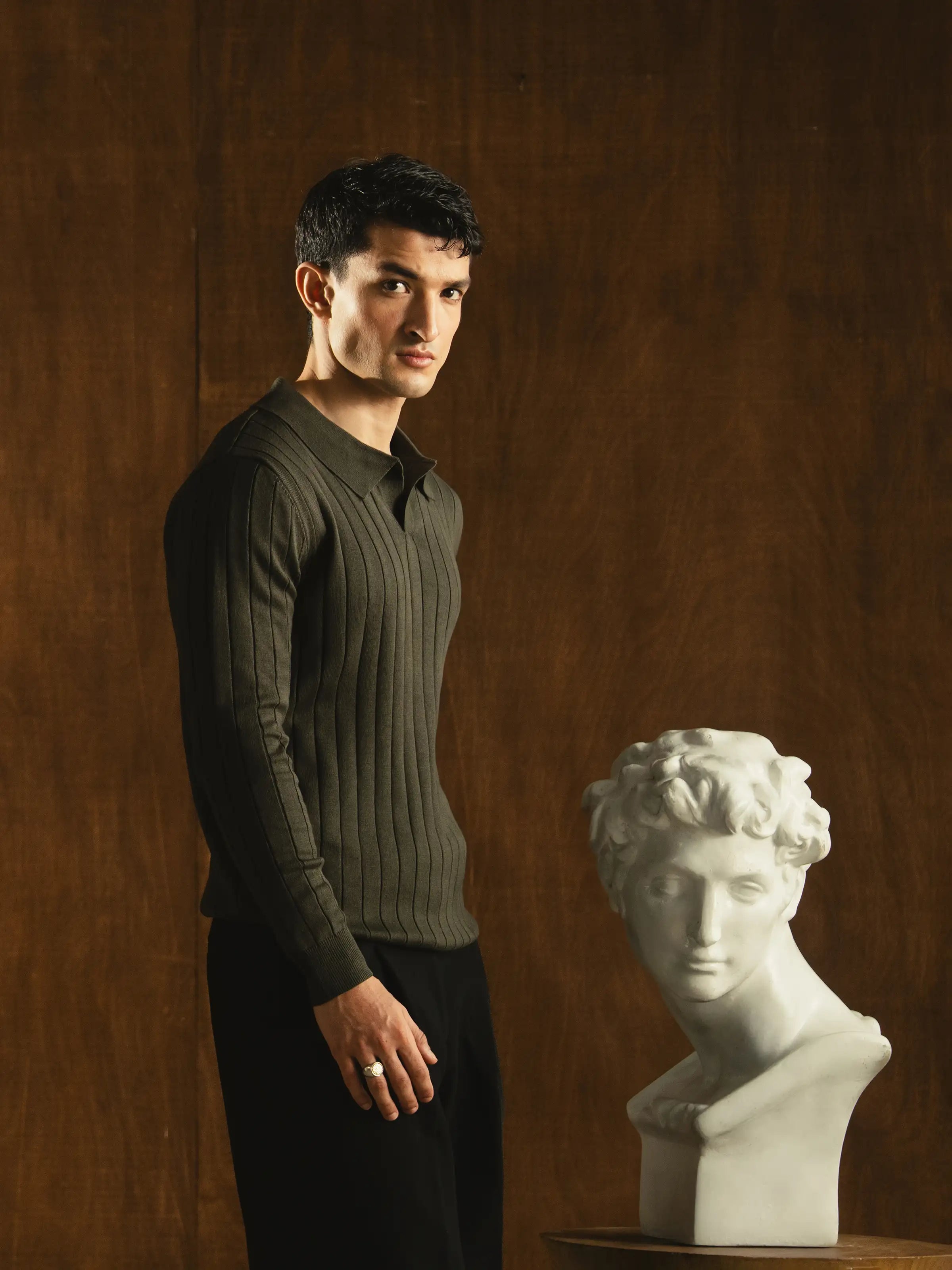 Drop Needle Johnny Collar Sweater - FMTSWT5-019