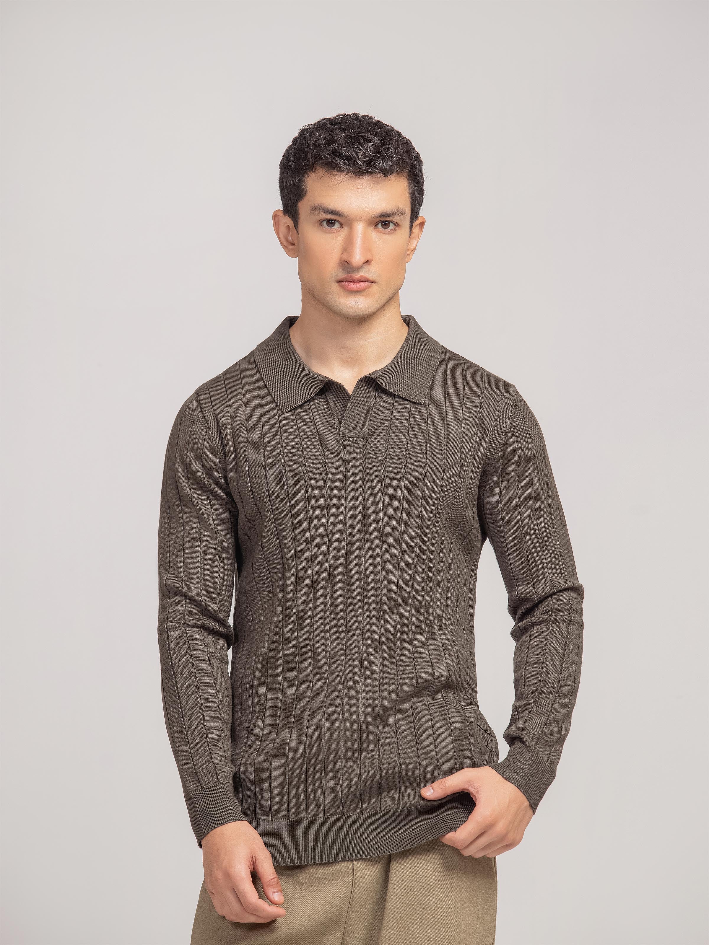 Drop Needle Johnny Collar Sweater - FMTSWT5-019