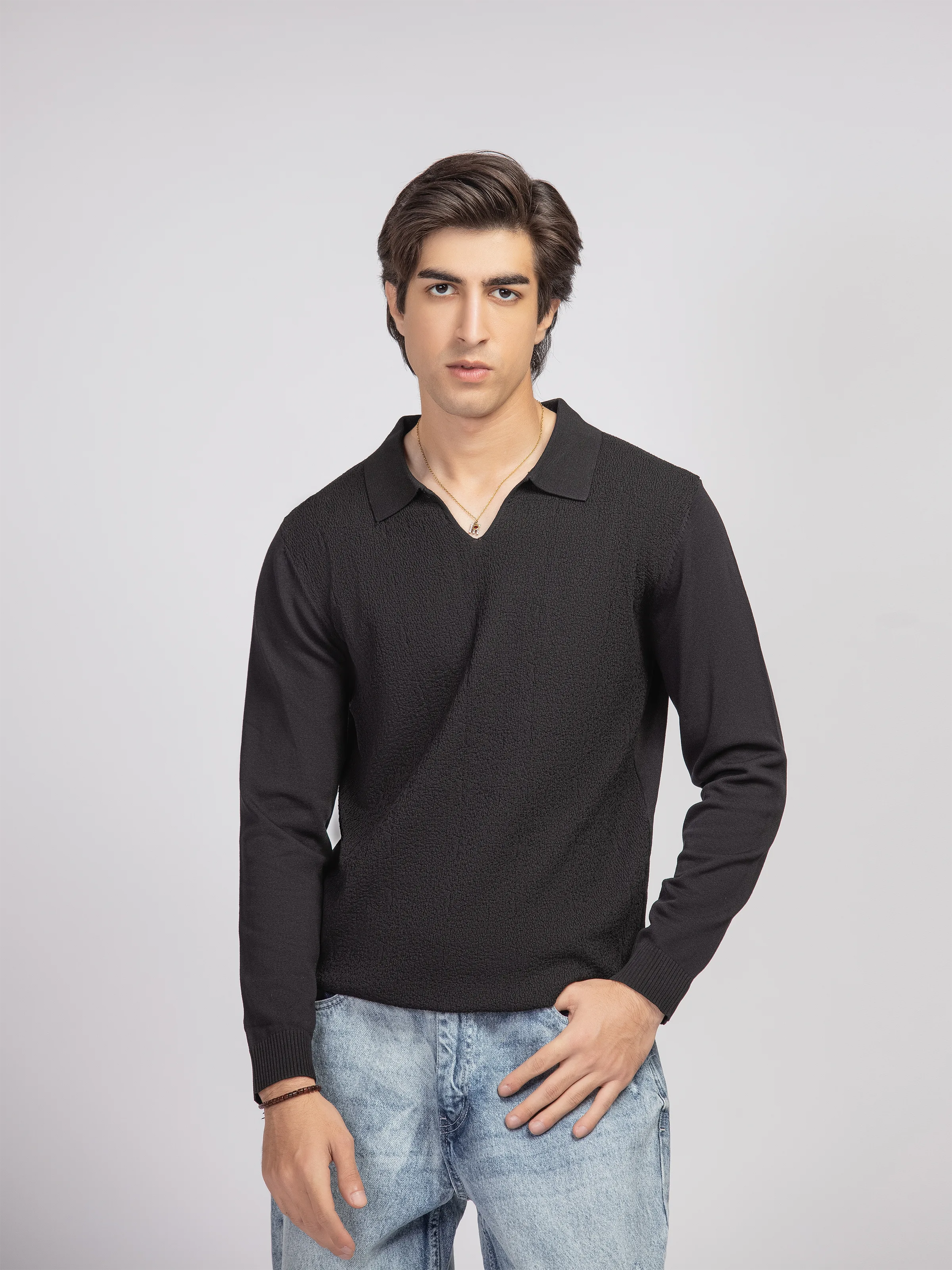 Knitted Polo Sweater - FMTSWT5-054