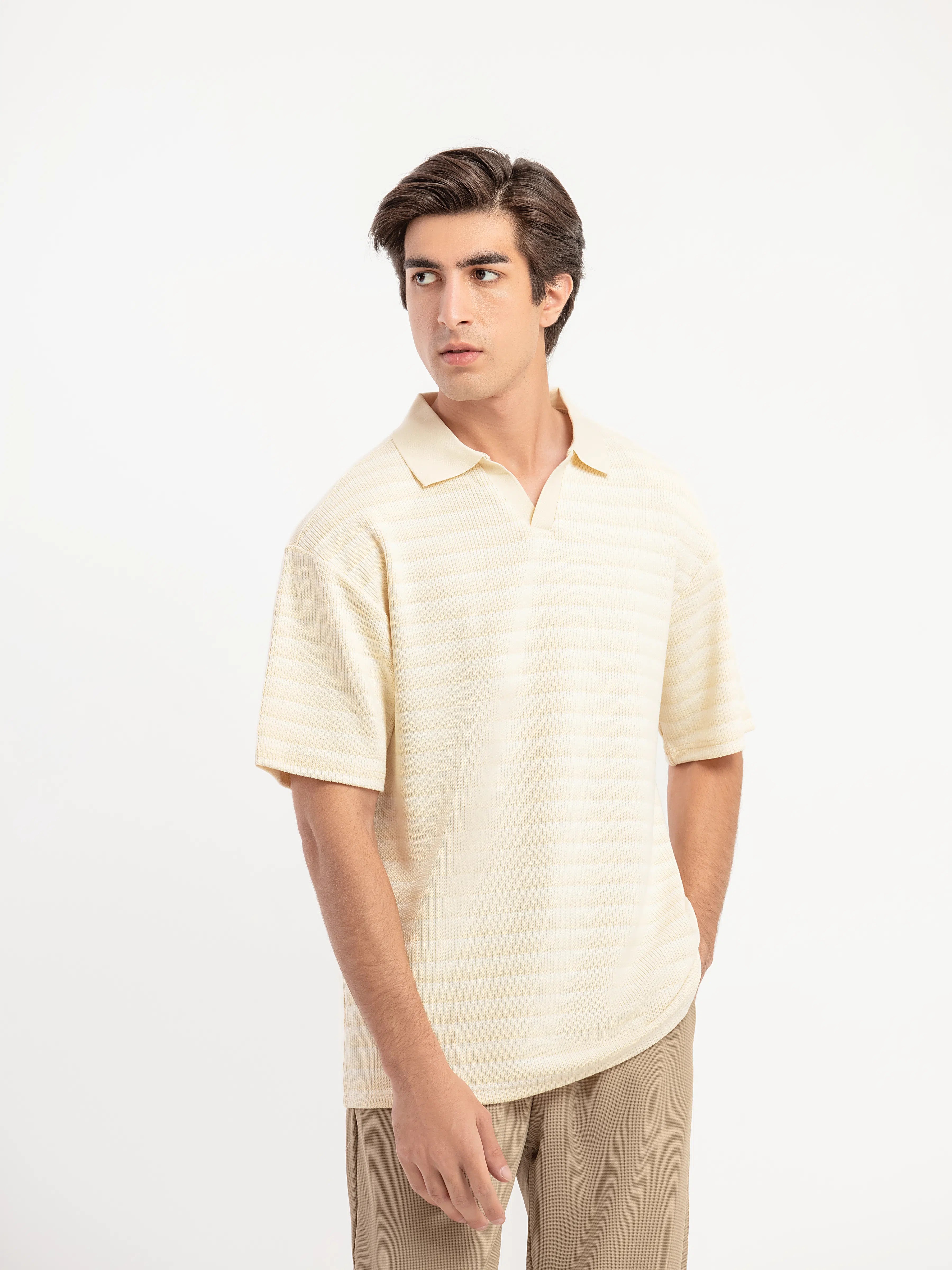 Striped Johnny Collar Sweater - FMTSWT5-064