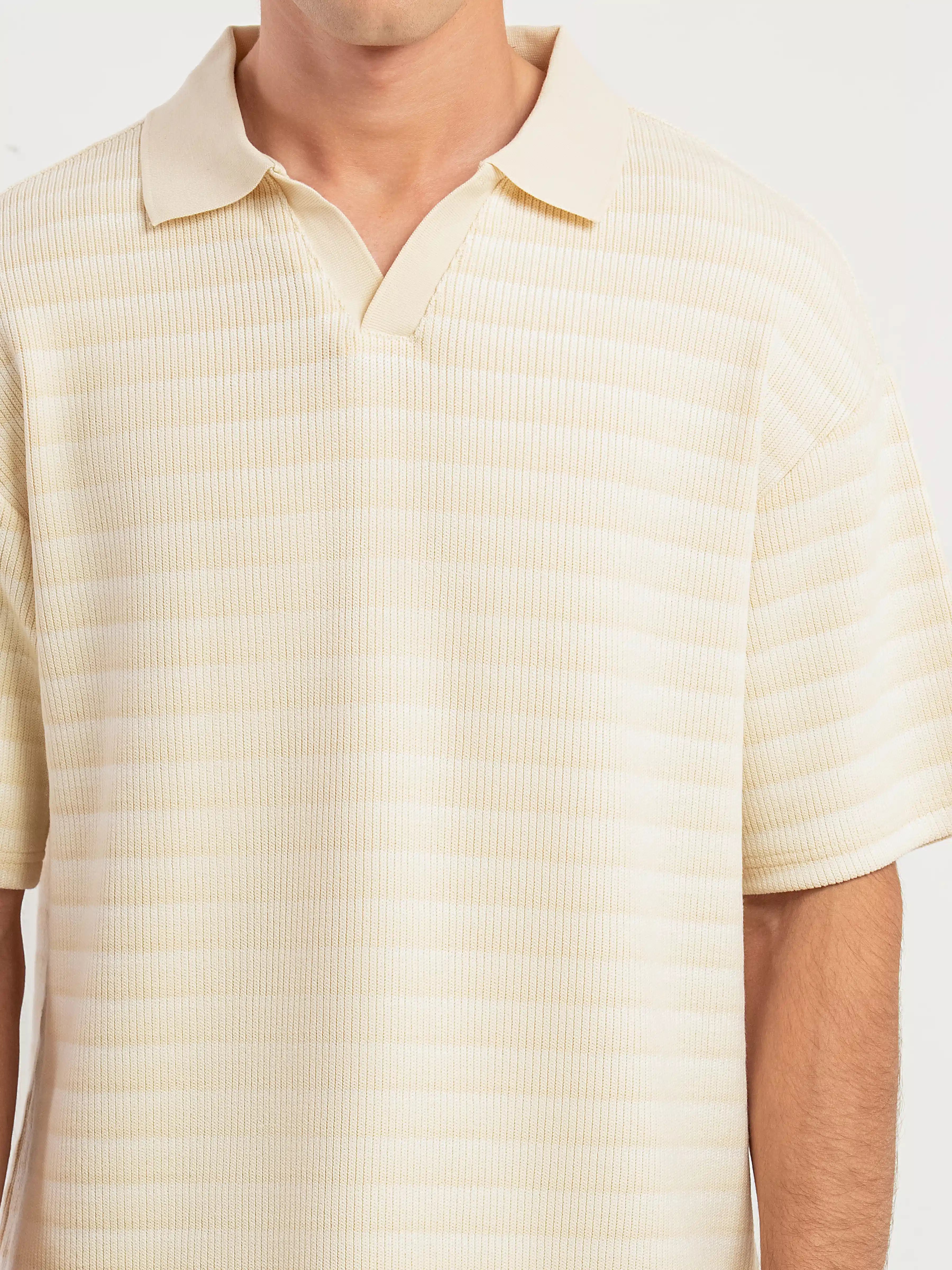 Striped Johnny Collar Sweater - FMTSWT5-064