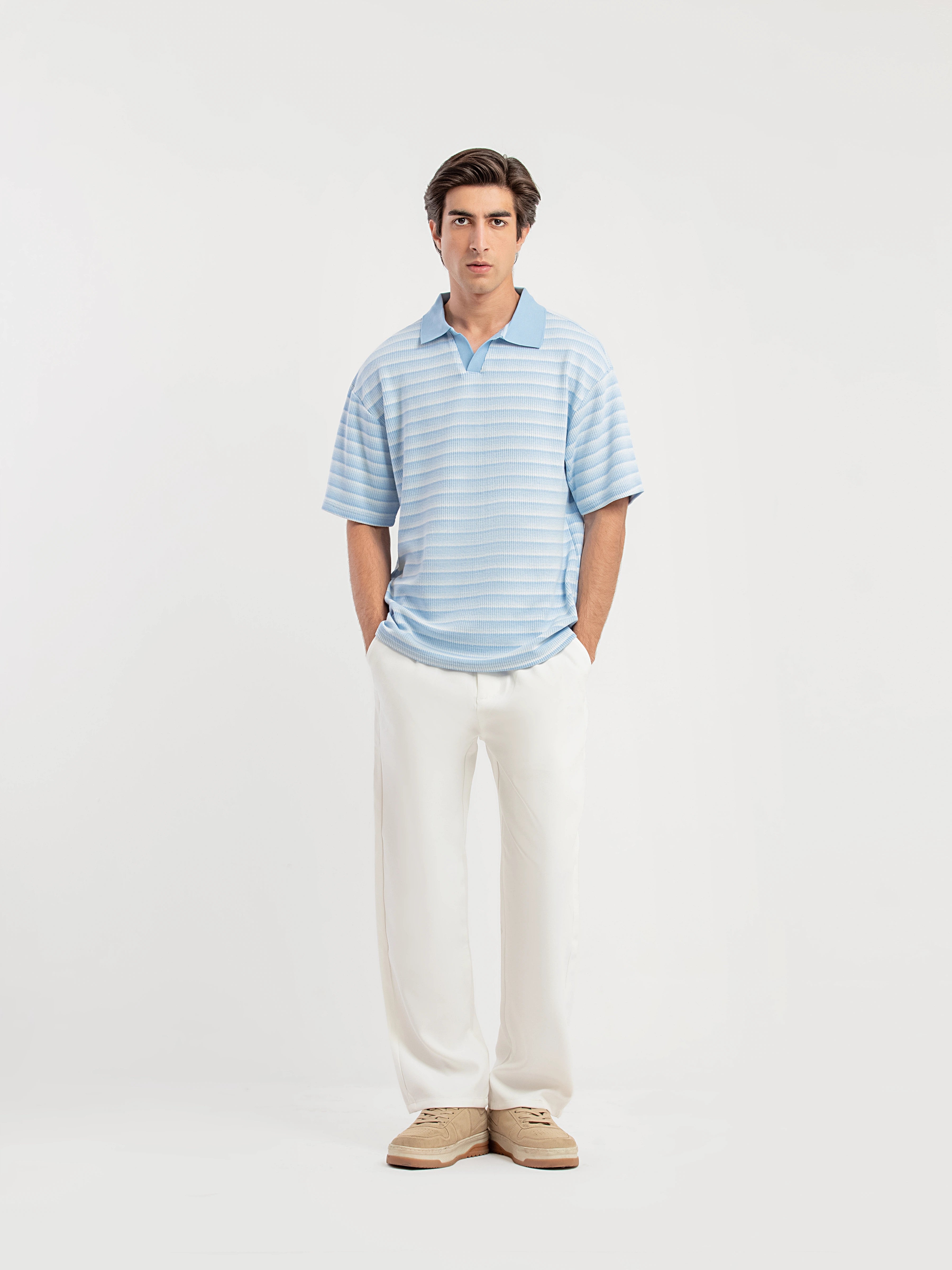 Striped Johnny Collar Sweater - FMTSWT5-065