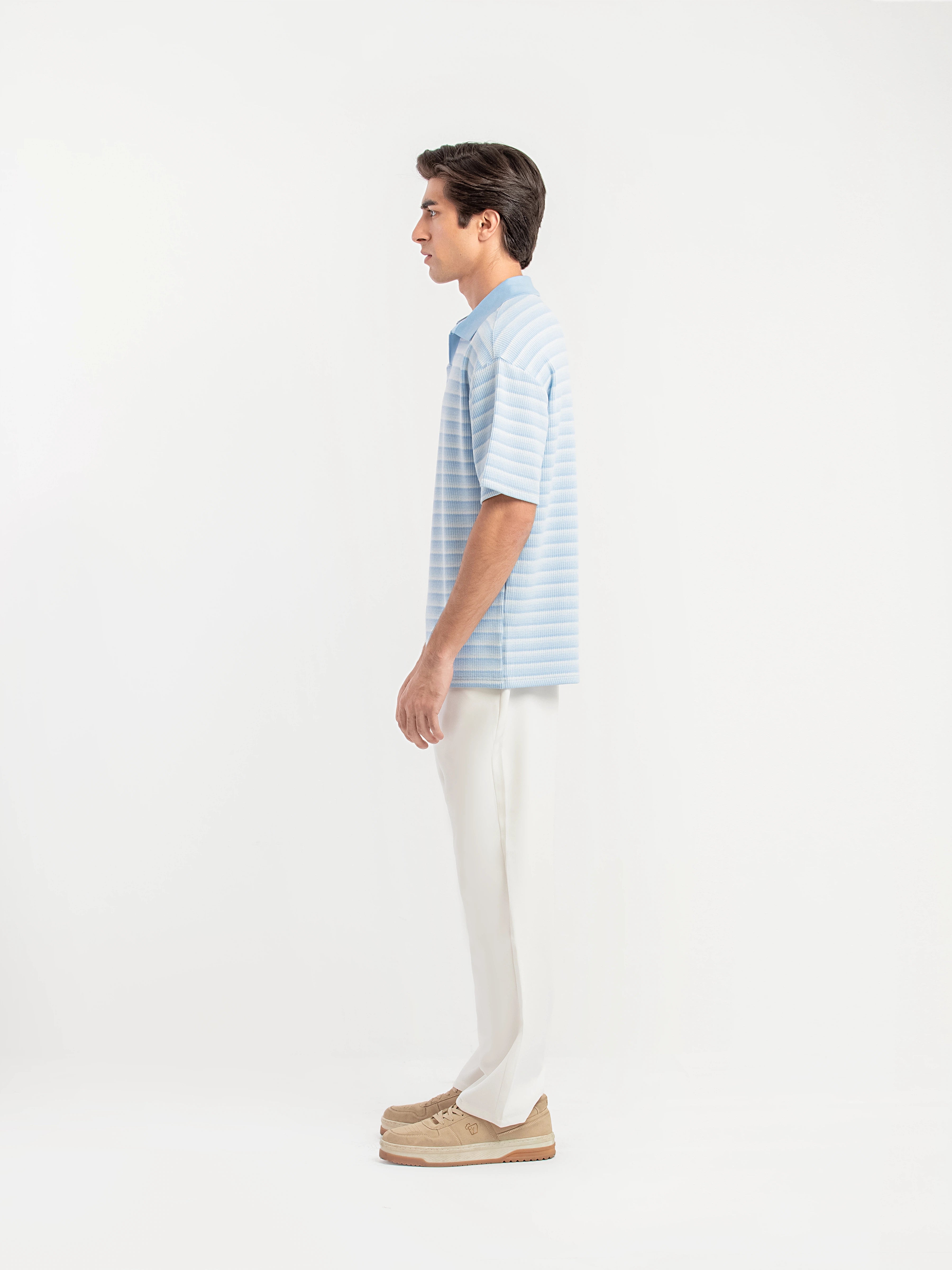 Striped Johnny Collar Sweater - FMTSWT5-065