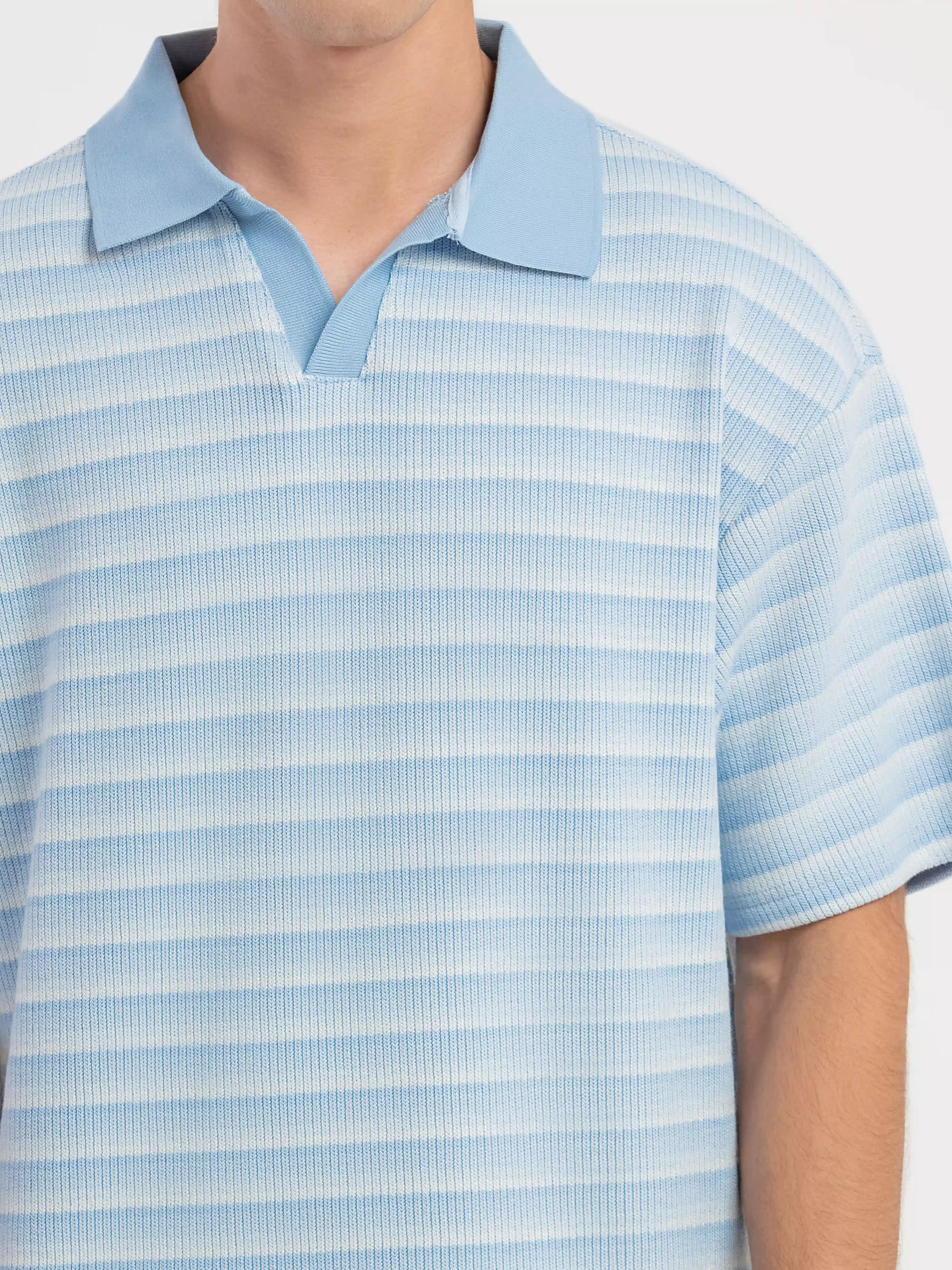 Striped Johnny Collar Sweater - FMTSWT5-065