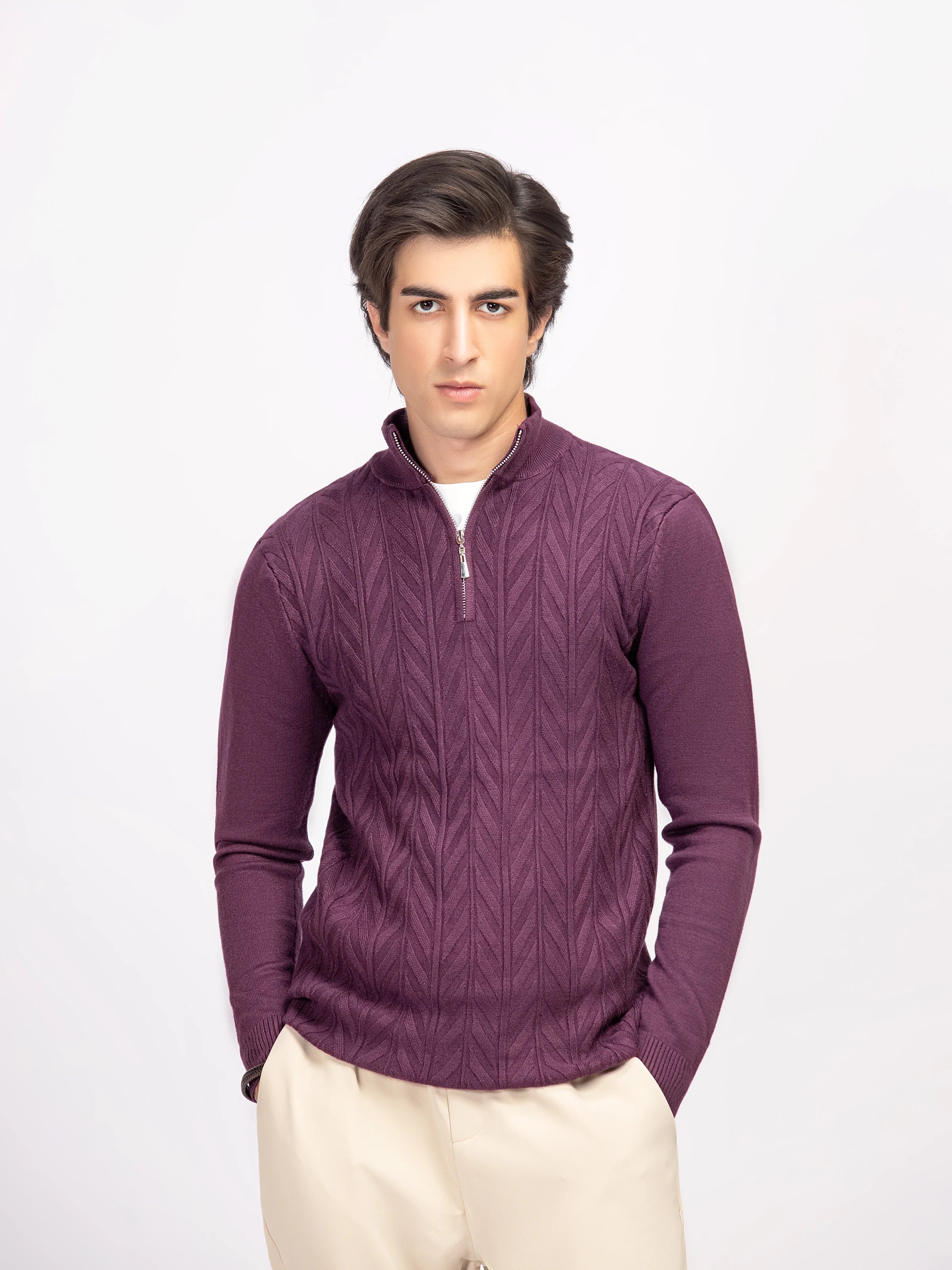 Zipper Polo Sweater - FMTSWT5-068